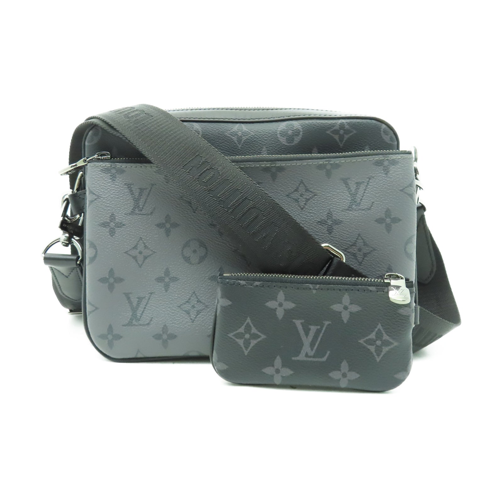 LOUIS VUITTON Monogram Eclipse Trio銀扣肩背袋灰色/黑色
