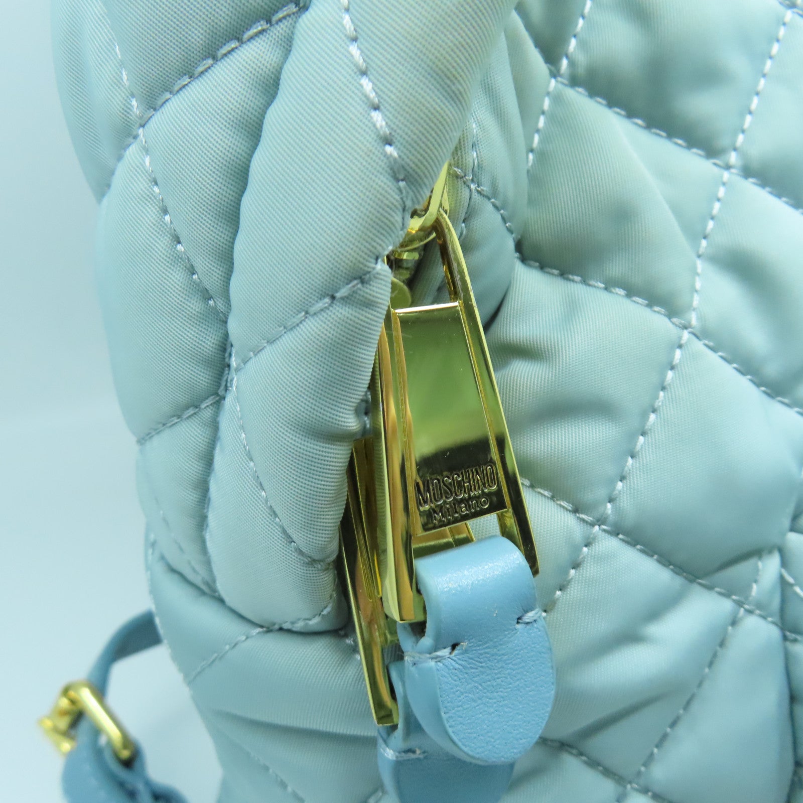 MOSCHINO Rhombus Nylon Backppack Gold Buckle Backpack Pink Blue