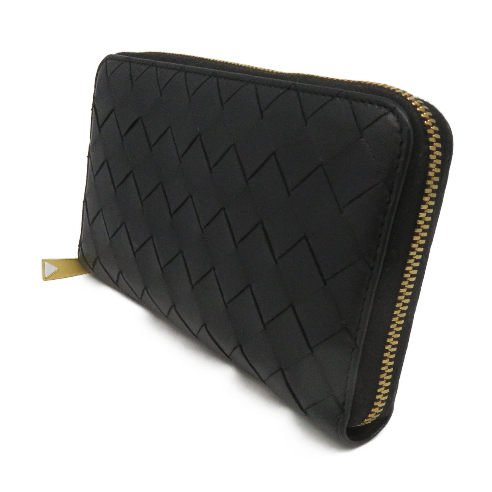 BOTTEGA VENETA Textured Leather Zipper Long wallet Black