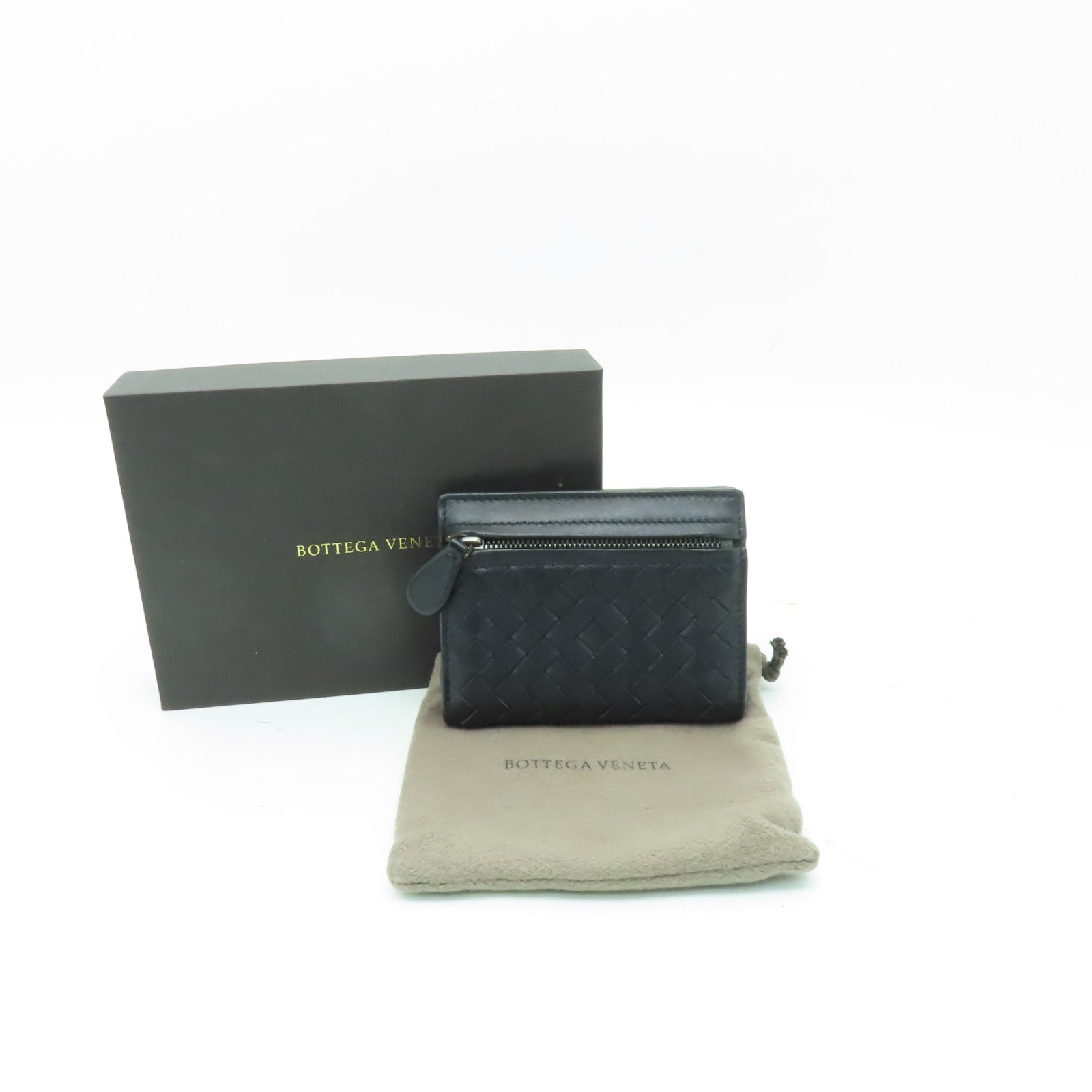 BOTTEGA VENETA 織紋皮革Wallet銀扣錢包黒色