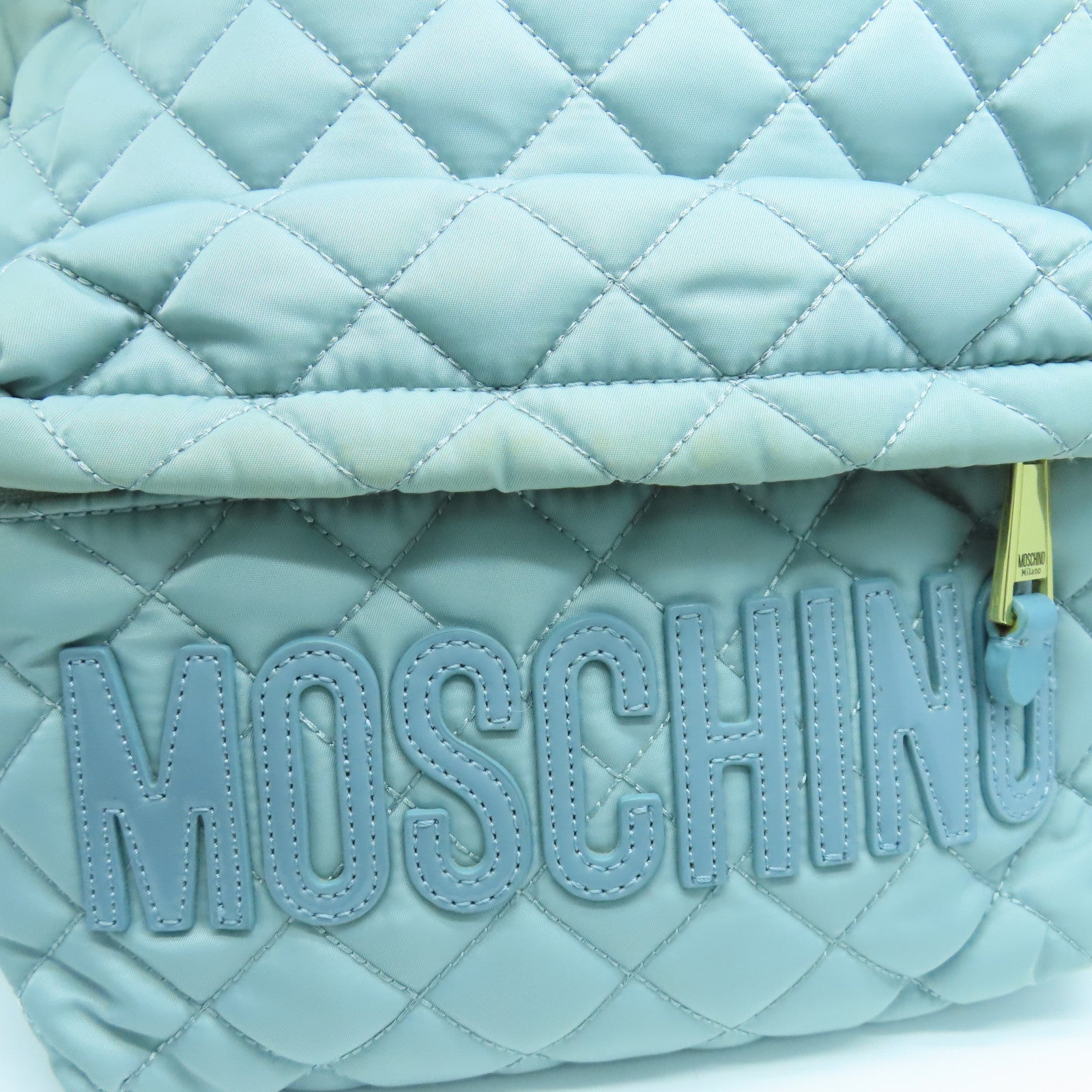 MOSCHINO Rhombus Nylon Backppack Gold Buckle Backpack Pink Blue