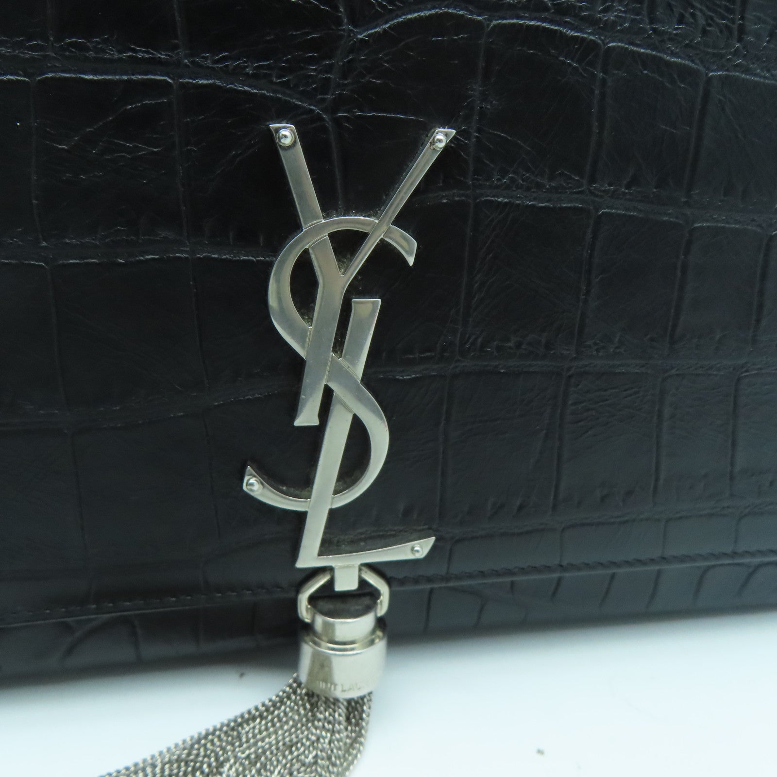 SAINT LAURENT 牛皮皮革Chain Shoulder銀扣鏈帶肩背袋黑色