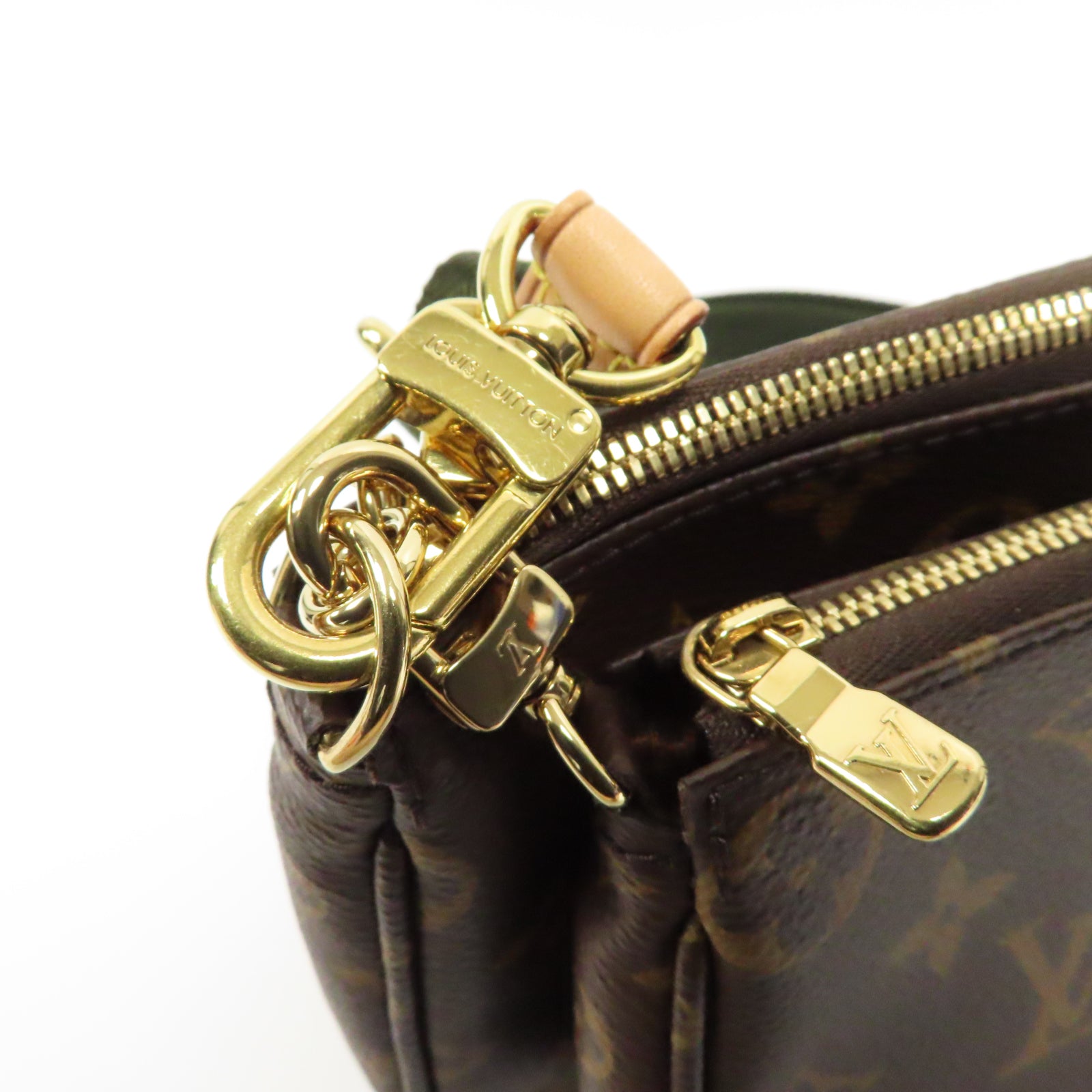 LOUIS VUITTON Monogram Mutti Pochette Accessories金扣鏈帶肩背袋啡色