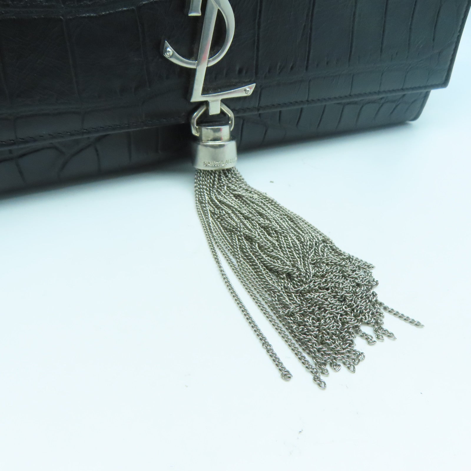 SAINT LAURENT 牛皮皮革Chain Shoulder銀扣鏈帶肩背袋黑色