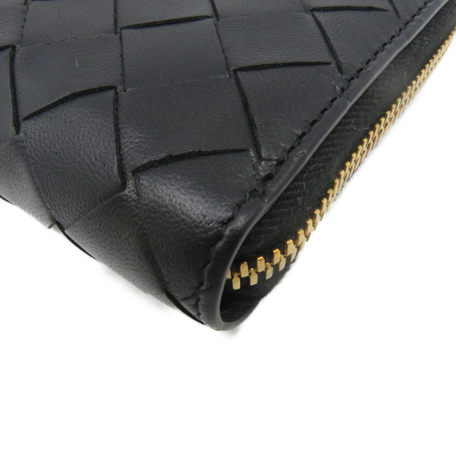 BOTTEGA VENETA Textured Leather Zipper Long wallet Black