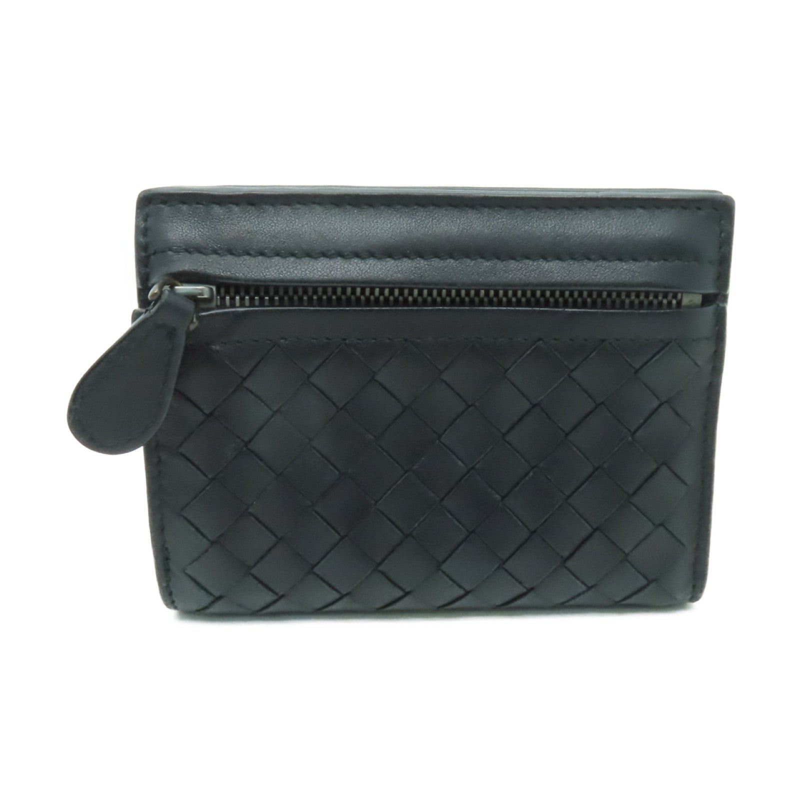 BOTTEGA VENETA 織紋皮革Wallet銀扣錢包黒色