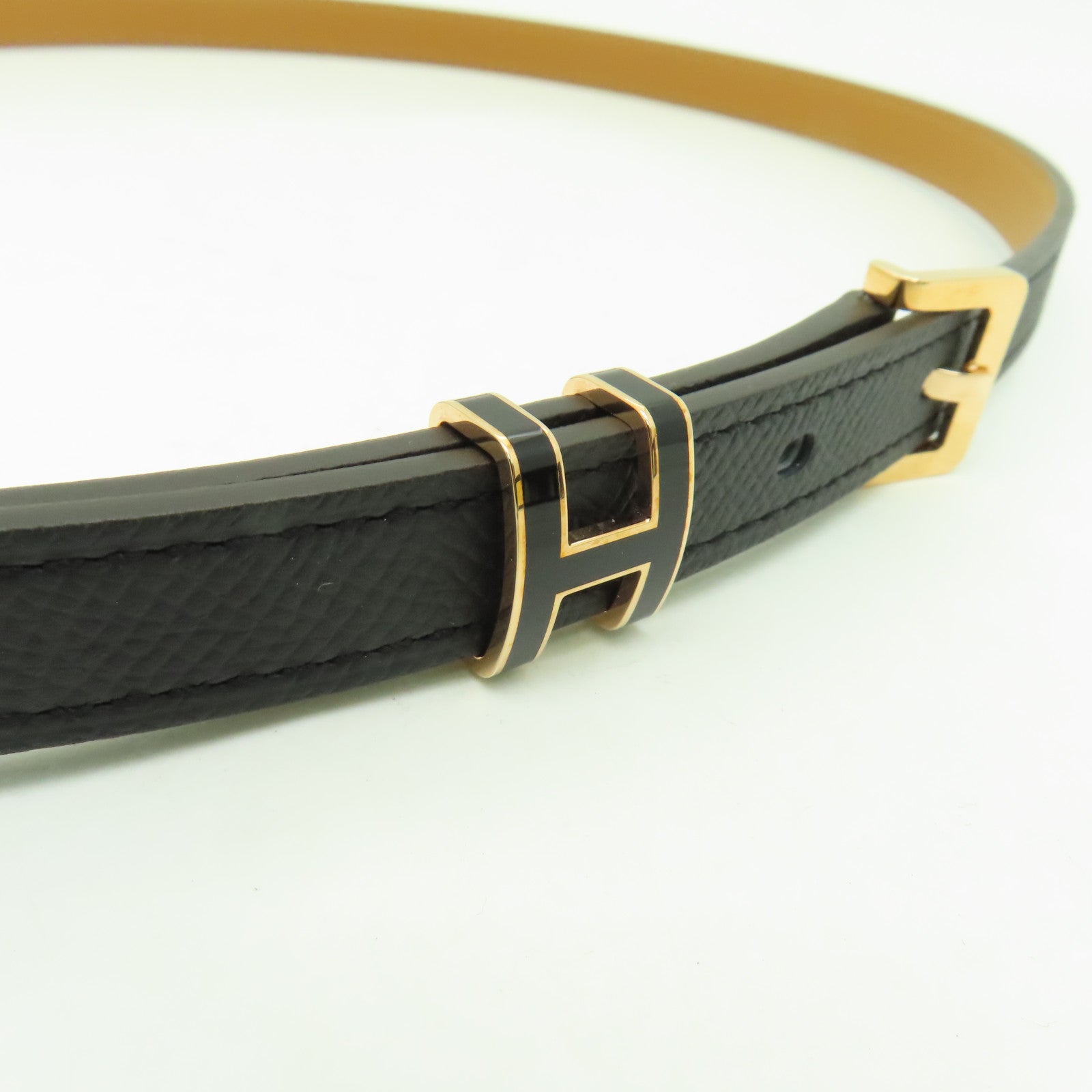 HERMES Epsom皮革Pop H Belt 85cm金扣腰帶黑色