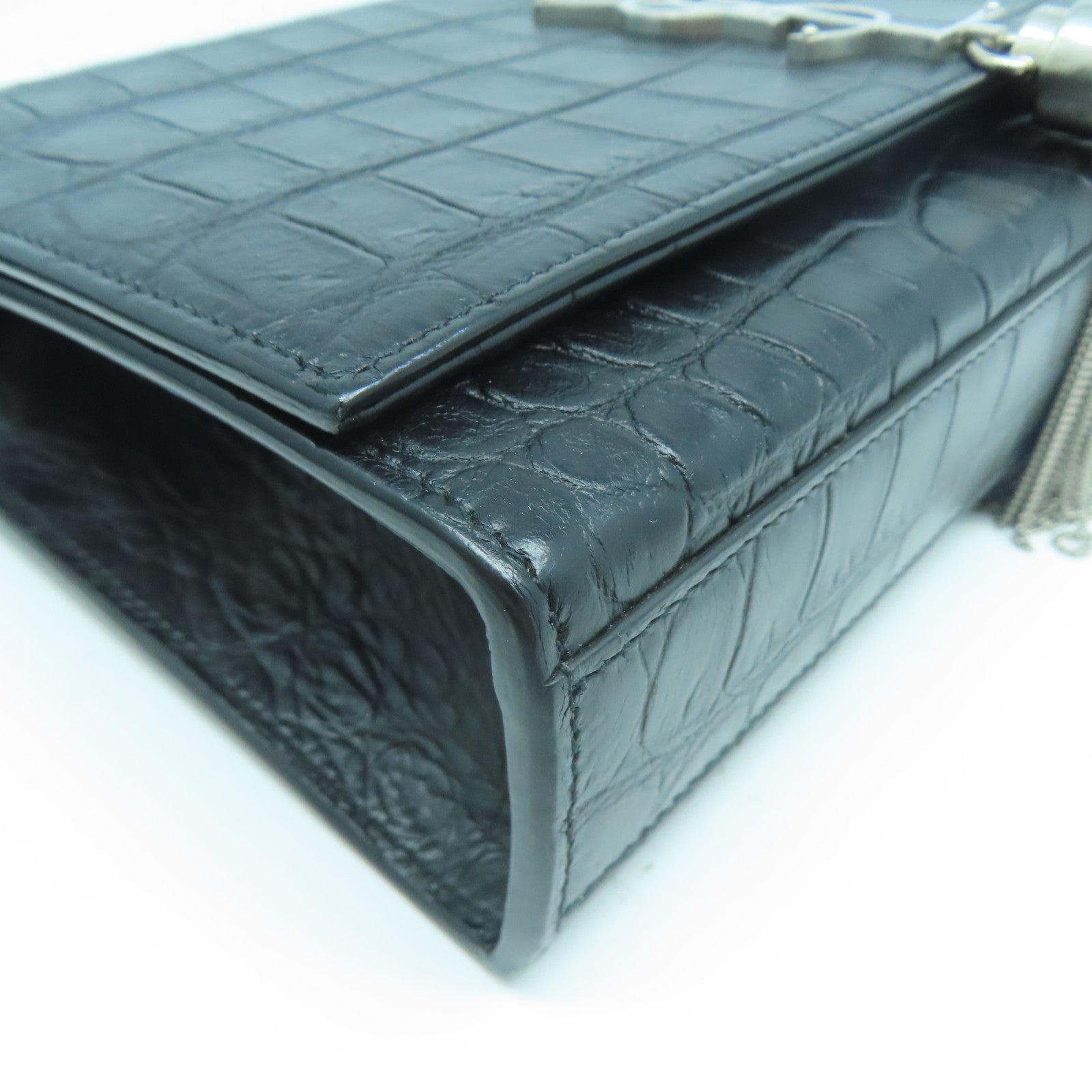 SAINT LAURENT 牛皮皮革Chain Shoulder銀扣鏈帶肩背袋黑色