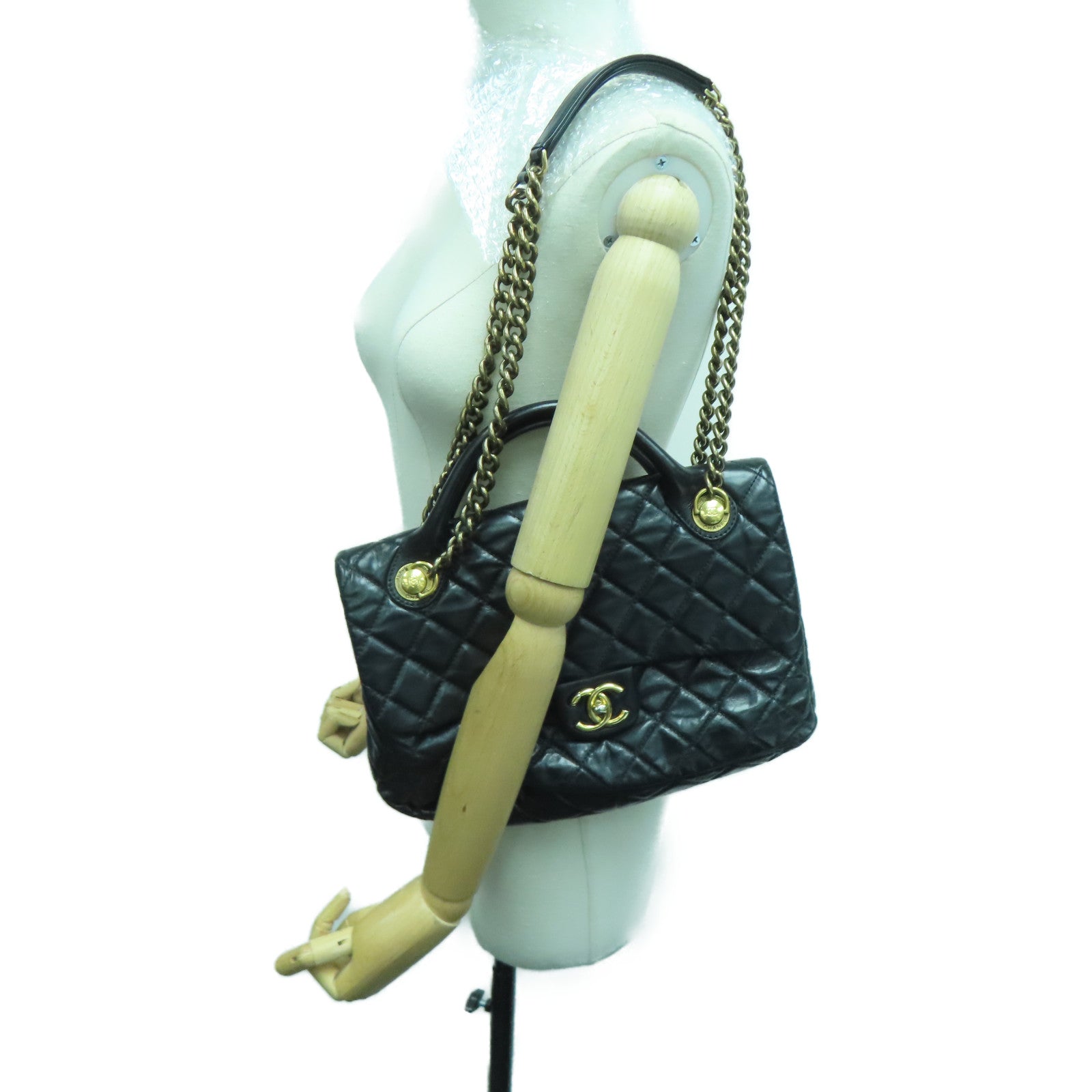 CHANEL 菱格牛皮皮革2 Way Shoulder Handbag金扣链带手挽肩背袋黑色