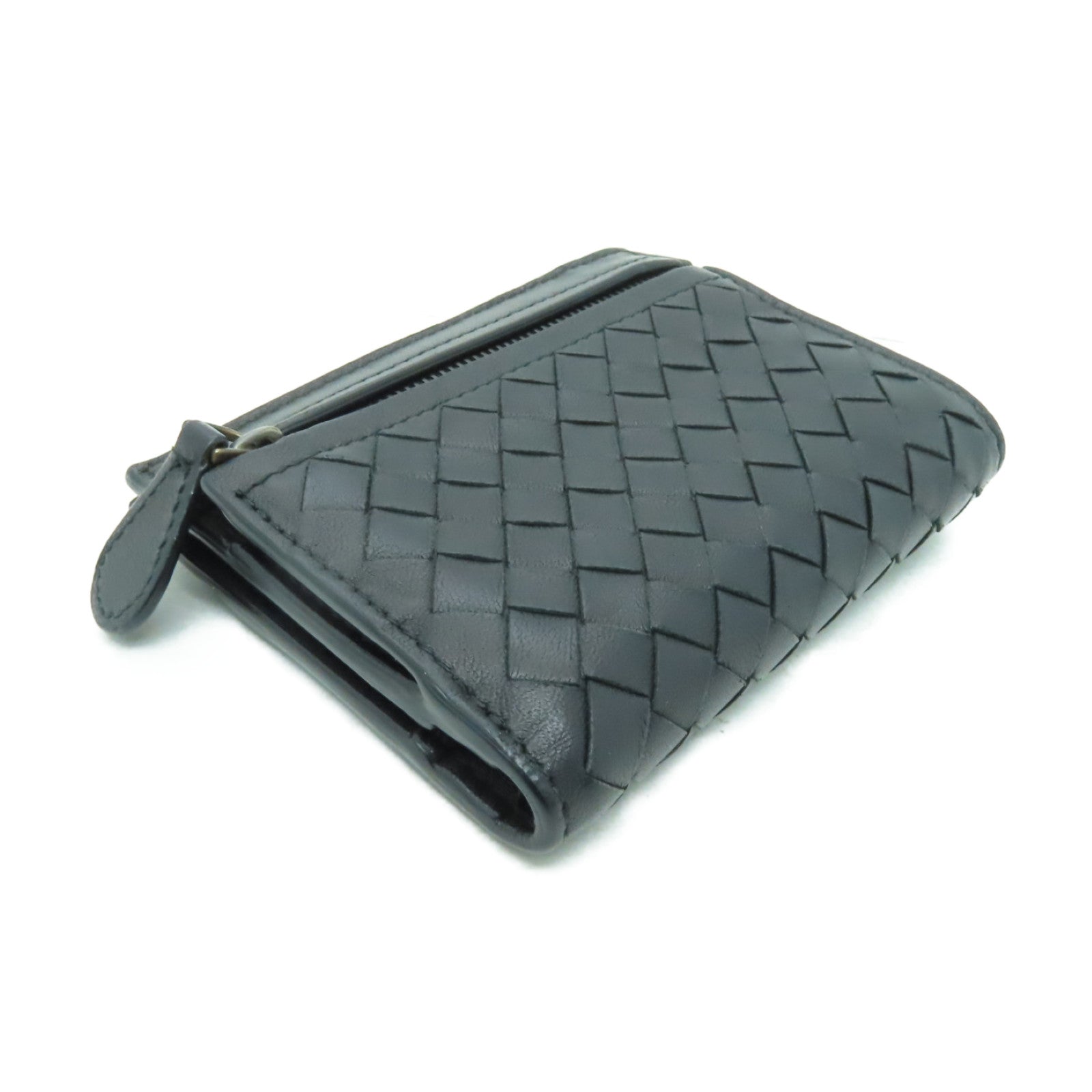 BOTTEGA VENETA 織紋皮革Wallet銀扣錢包黒色