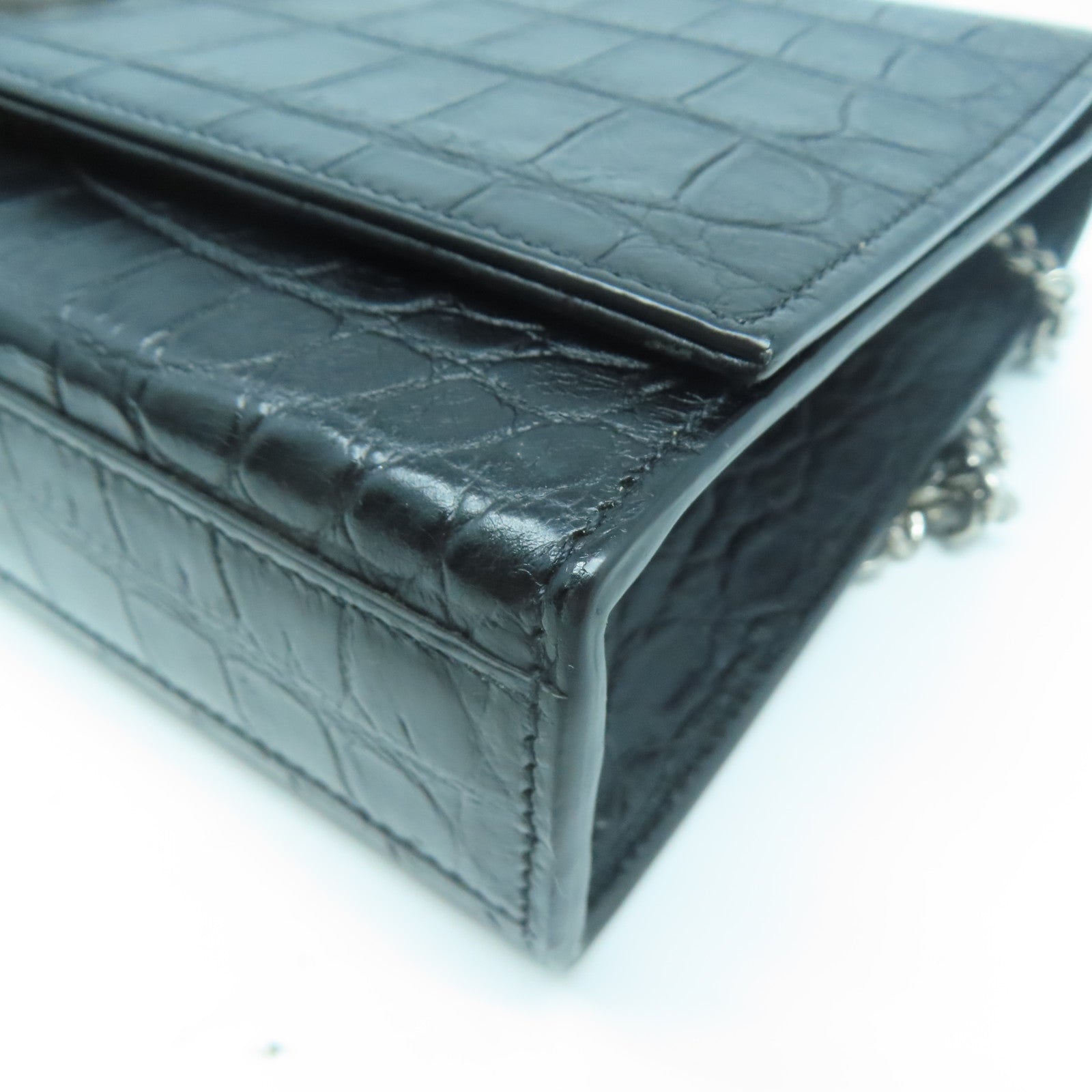 SAINT LAURENT 牛皮皮革Chain Shoulder銀扣鏈帶肩背袋黑色