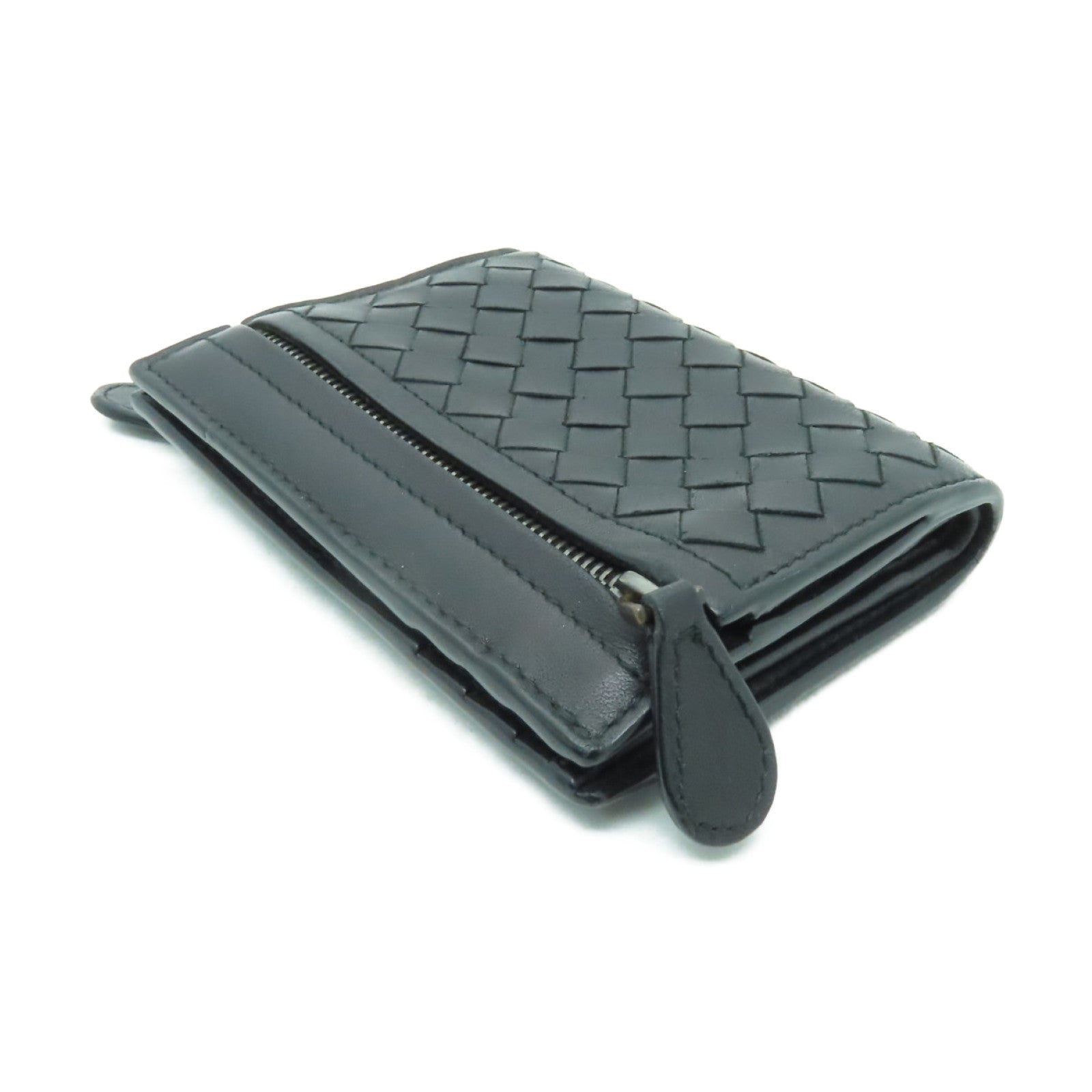 BOTTEGA VENETA 織紋皮革Wallet銀扣錢包黒色