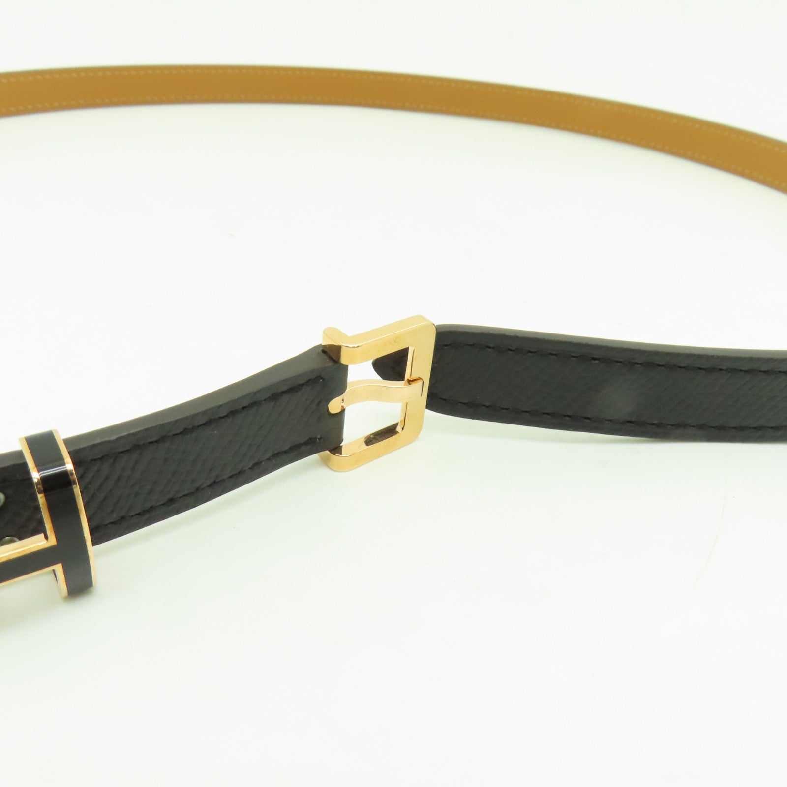 HERMES Epsom皮革Pop H Belt 85cm金扣腰帶黑色