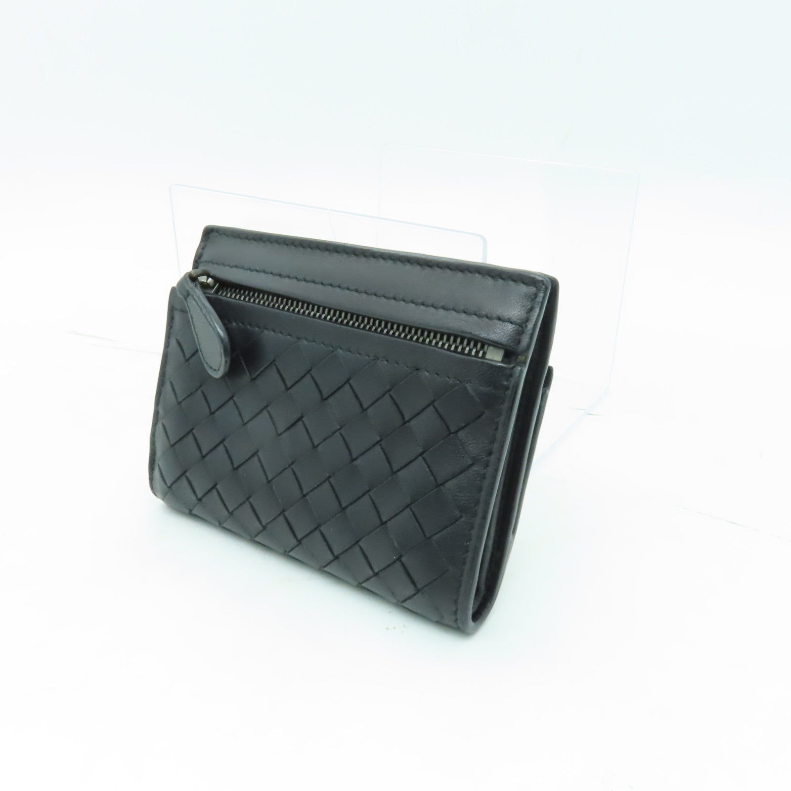 BOTTEGA VENETA 織紋皮革Wallet銀扣錢包黒色