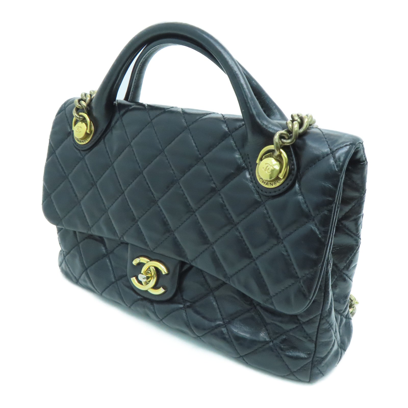 CHANEL 菱格牛皮皮革2 Way Shoulder Handbag金扣链带手挽肩背袋黑色