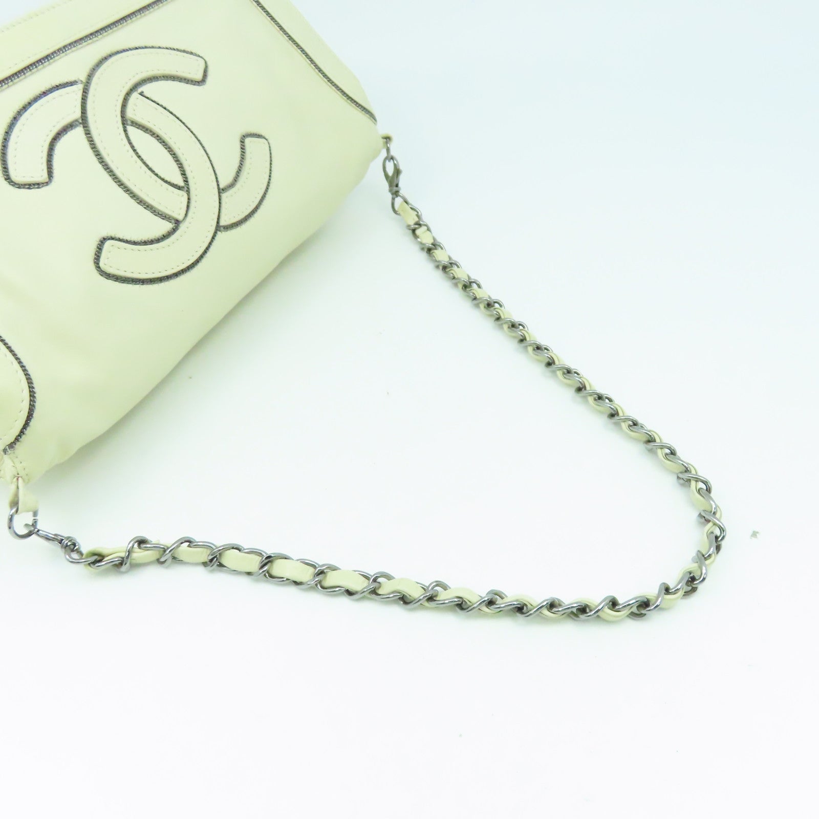 CHANEL 【激減優惠】羊皮皮革2 Way Shoulder Bag銀扣手挽肩背兩用袋米色