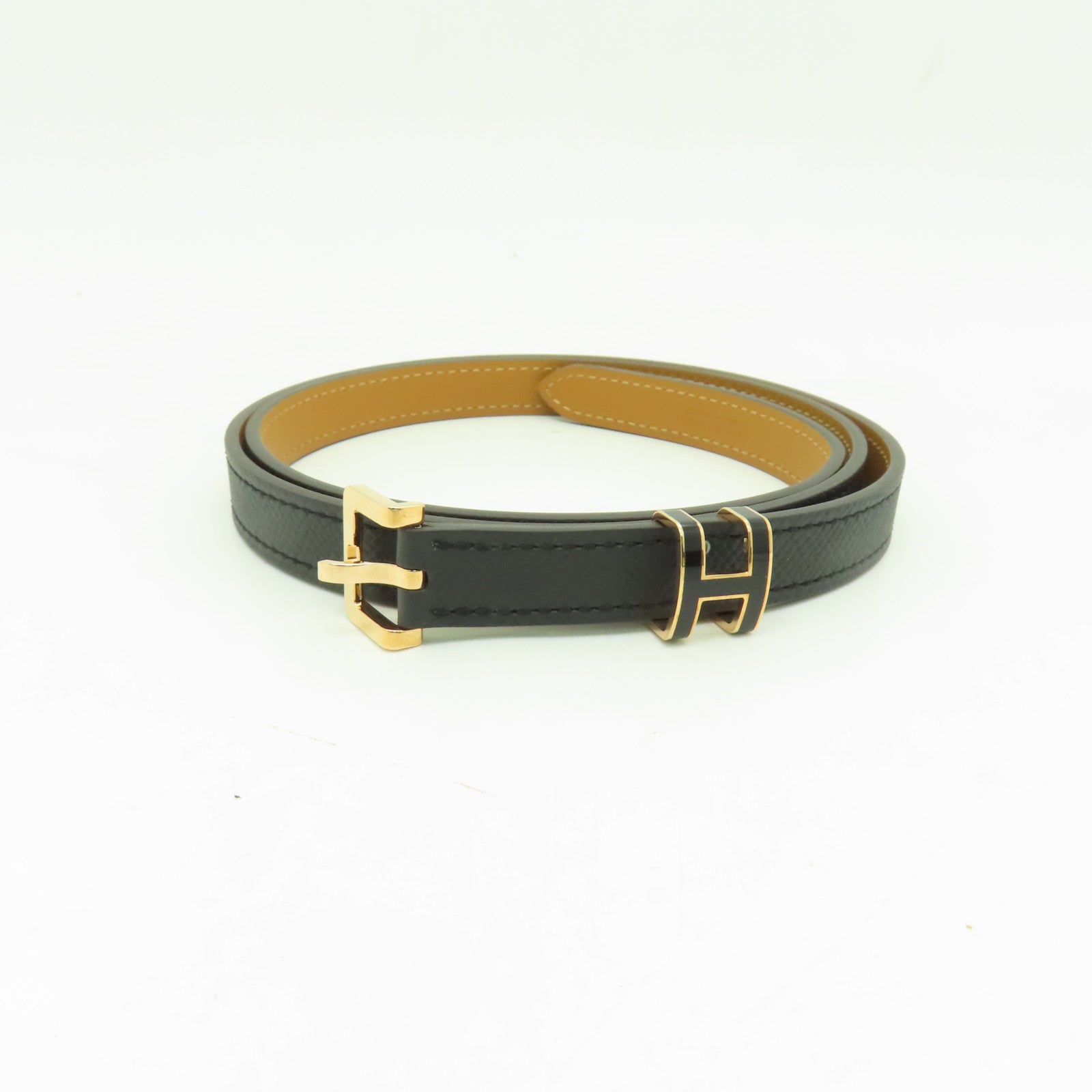 HERMES Epsom皮革Pop H Belt 85cm金扣腰帶黑色