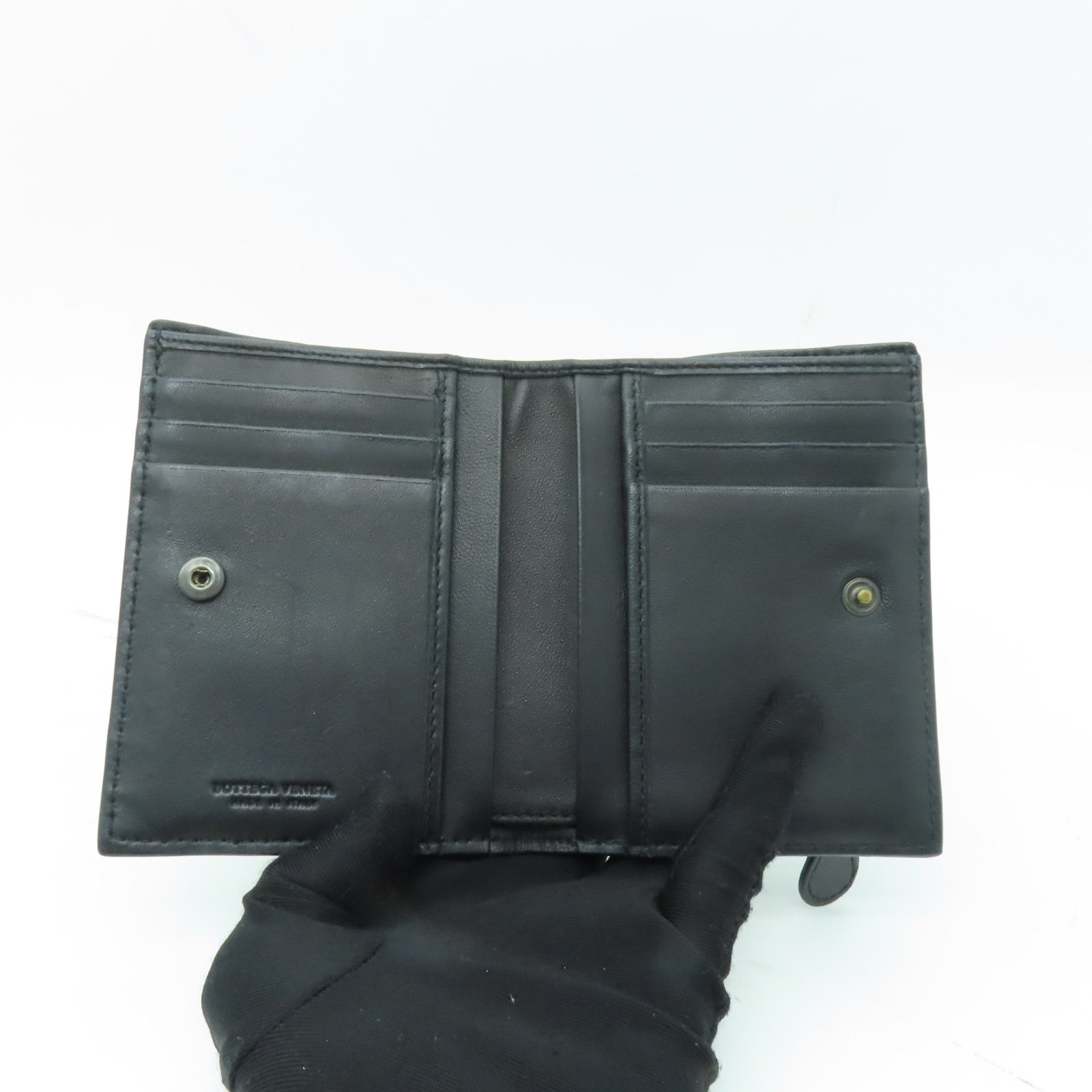BOTTEGA VENETA 織紋皮革Wallet銀扣錢包黒色