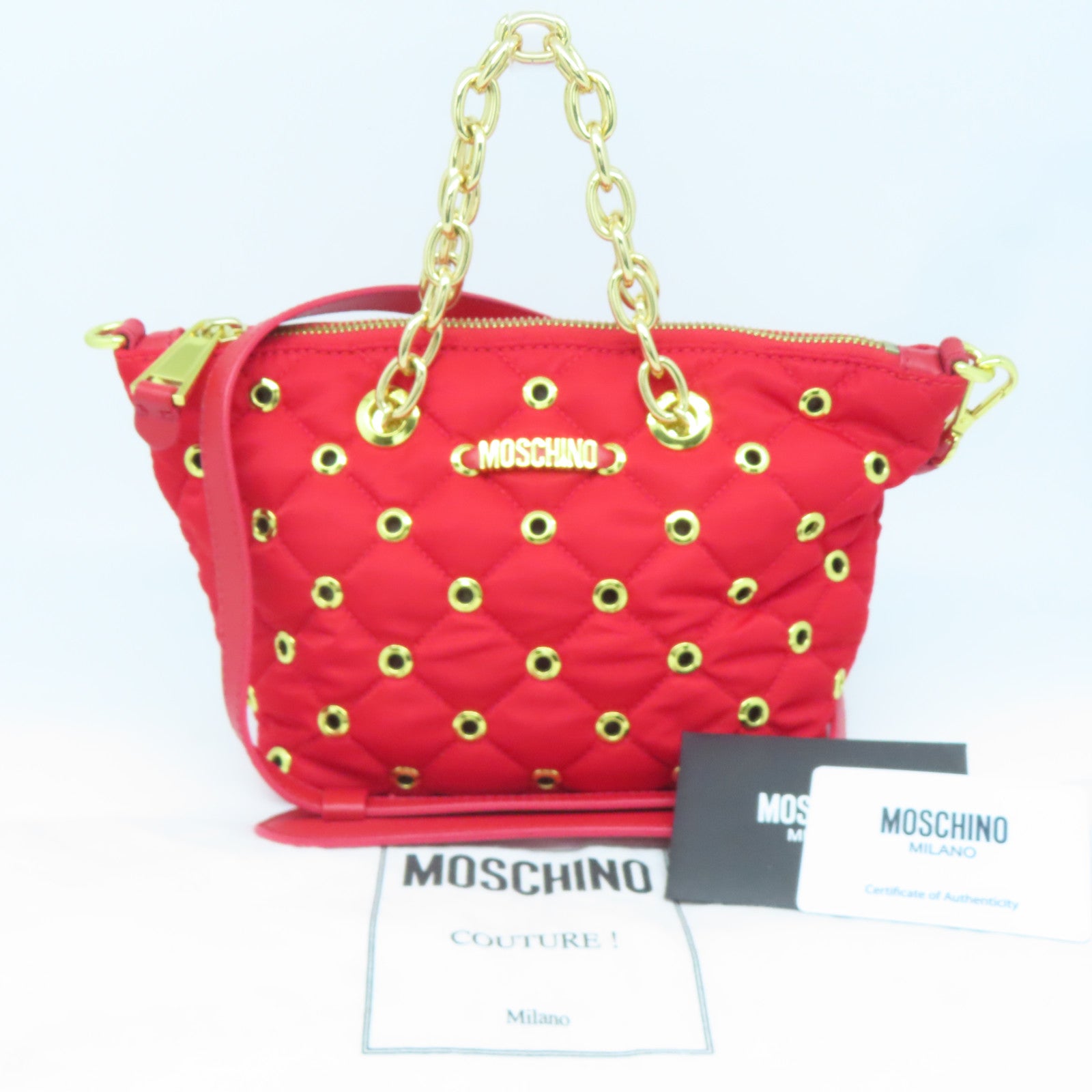 MOSCHINO 尼龍Shoulder Bag金扣手挽肩背兩用袋紅色