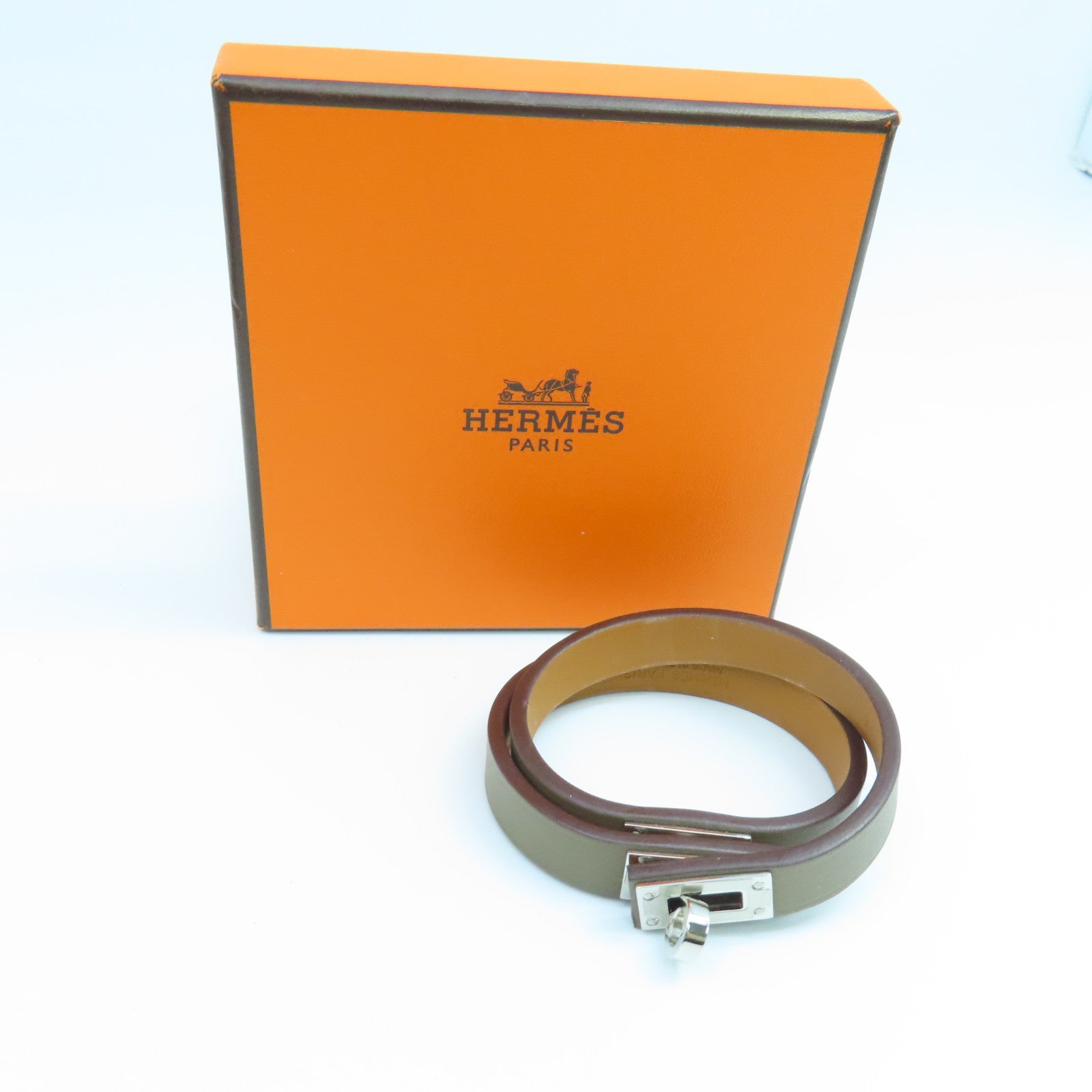 HERMES Swift皮革Kelly Double Tour銀扣手鐲