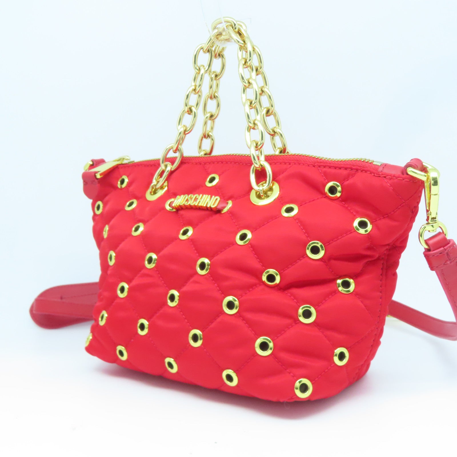 MOSCHINO 尼龍Shoulder Bag金扣手挽肩背兩用袋紅色