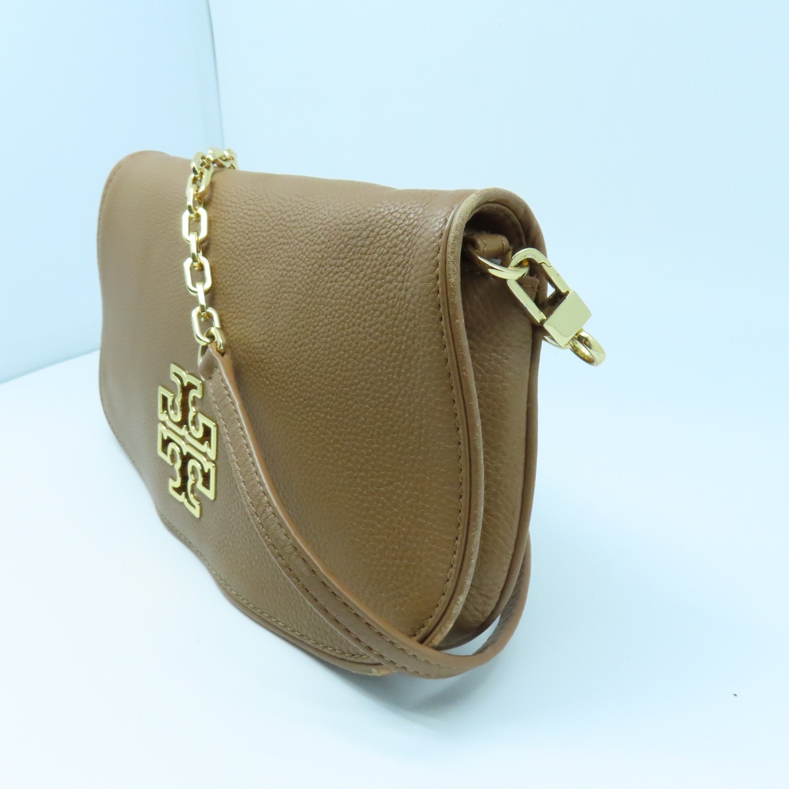 Tory Burch 牛皮皮革Shoulder Bag金扣肩背袋褐色