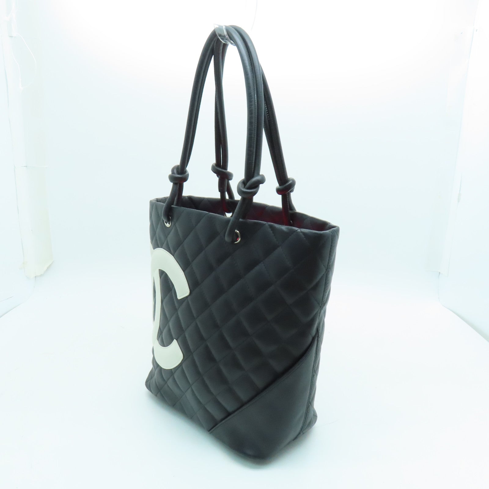 CHANEL 菱格牛皮皮革Cambon Line Medium Tote Bag銀扣手挽袋黑色