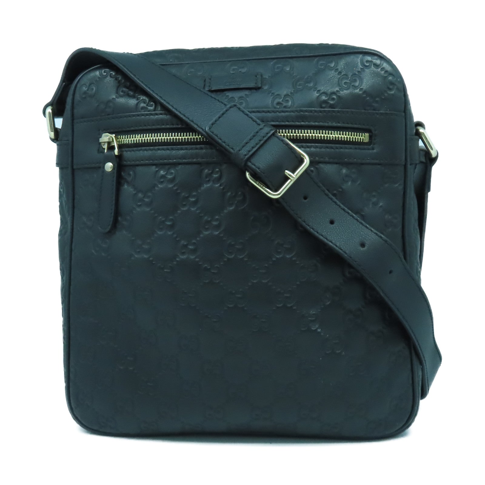 GUCCI 皮革Guccissima Leather銀扣肩背袋黑色