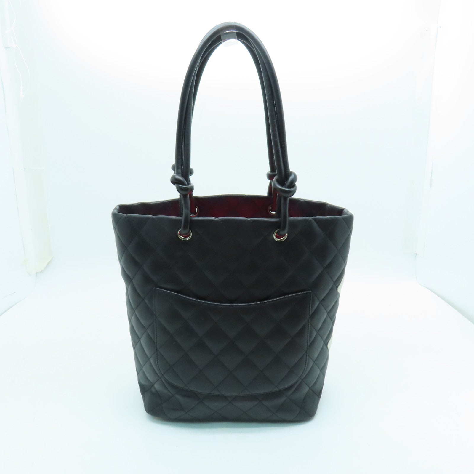 CHANEL 菱格牛皮皮革Cambon Line Medium Tote Bag銀扣手挽袋黑色
