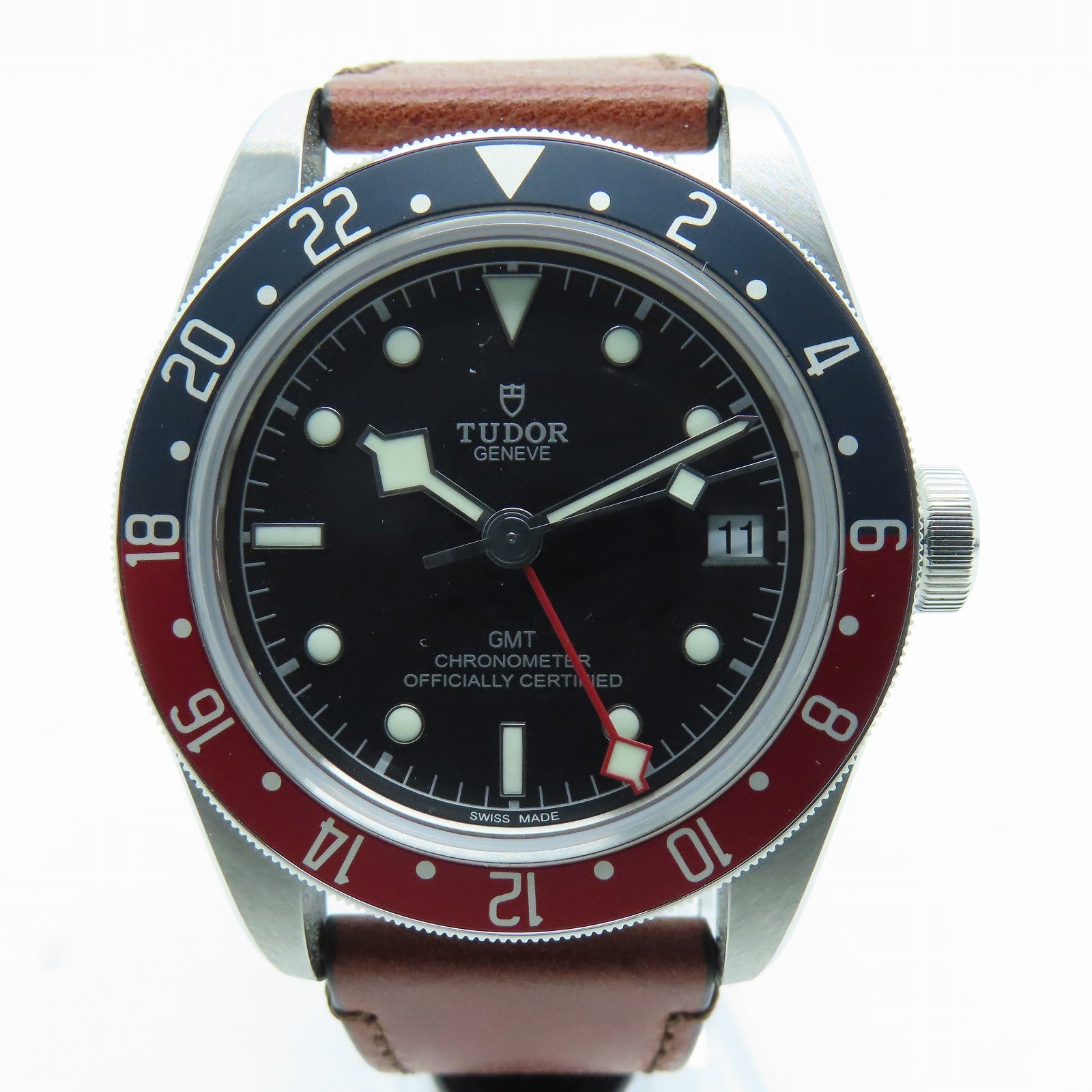 TUDOR Black Bay GMT 41mm Stainless Steel/Leather Band Watch Automatic Movement Black