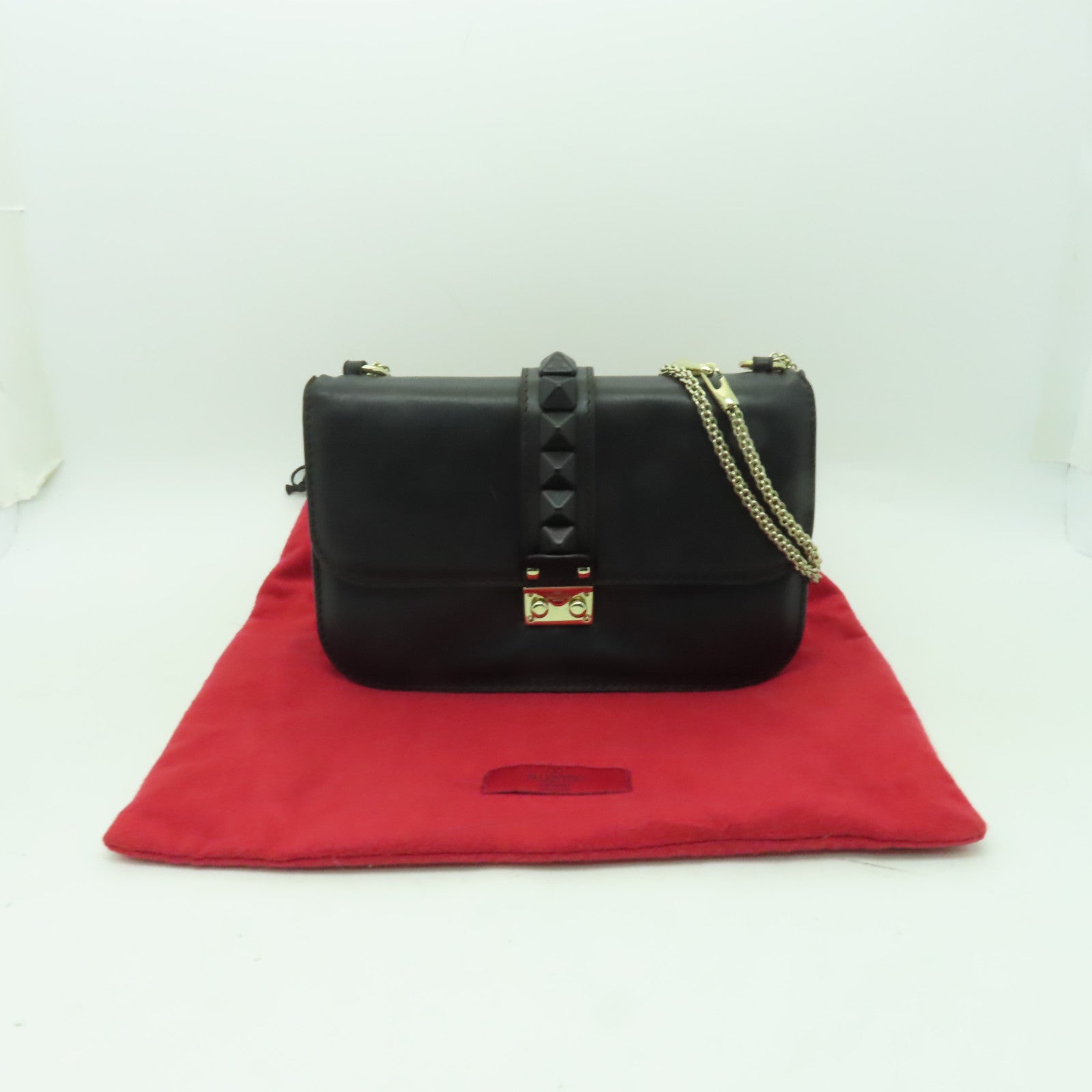 Valentino 牛皮皮革Chain Shoulder Bag金扣鏈帶肩背袋黒色