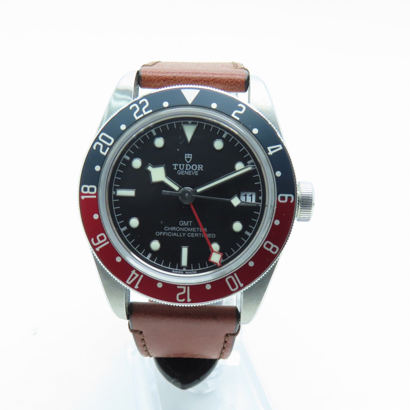 TUDOR Black Bay GMT 41mm Stainless Steel/Leather Band Watch Automatic Movement Black
