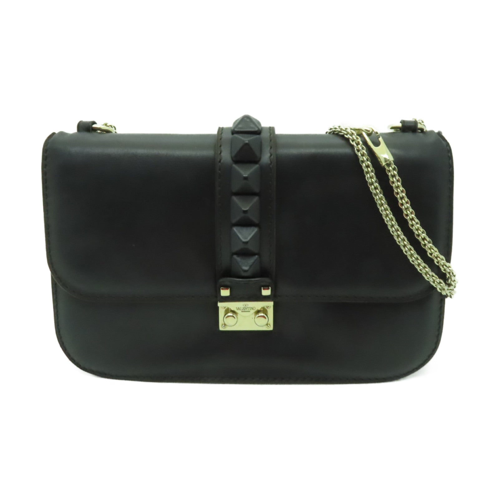 Valentino 牛皮皮革Chain Shoulder Bag金扣鏈帶肩背袋黒色