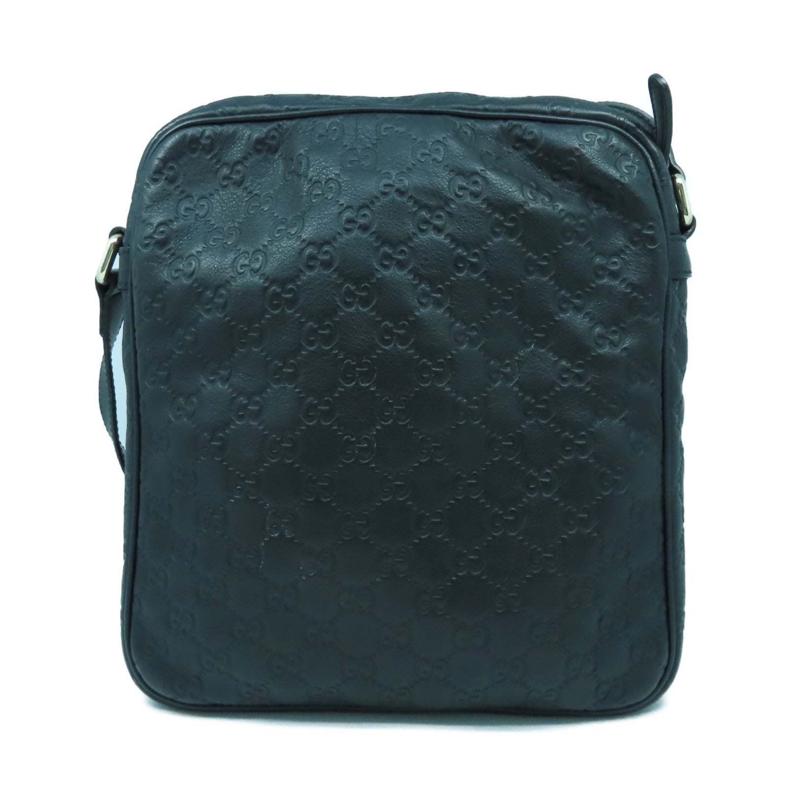 GUCCI 皮革Guccissima Leather銀扣肩背袋黑色
