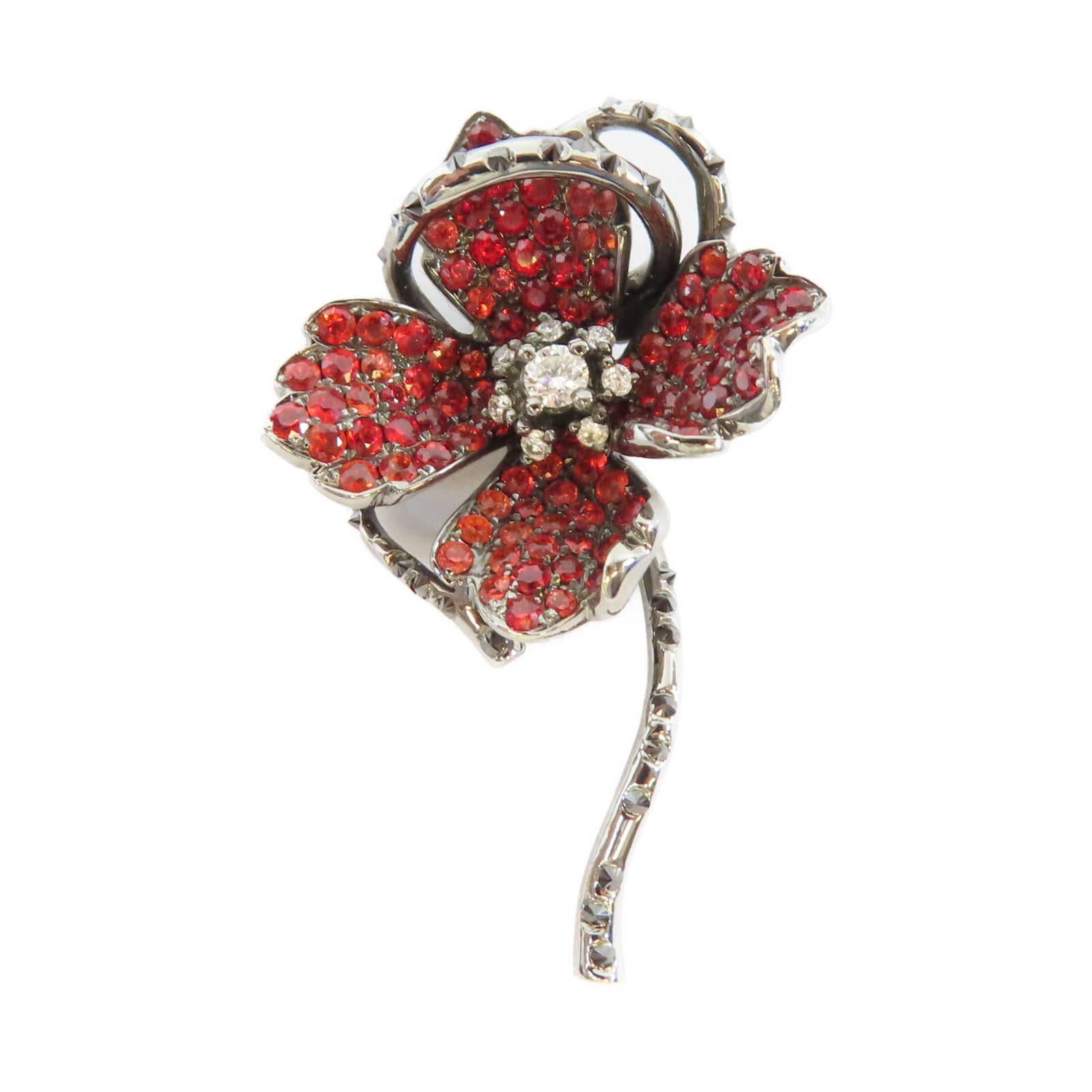 JEWELRY 18K白金/石榴石/鑽石0.19ctDiamond/1.18ctGarnetTop吊墜銀色/紅色