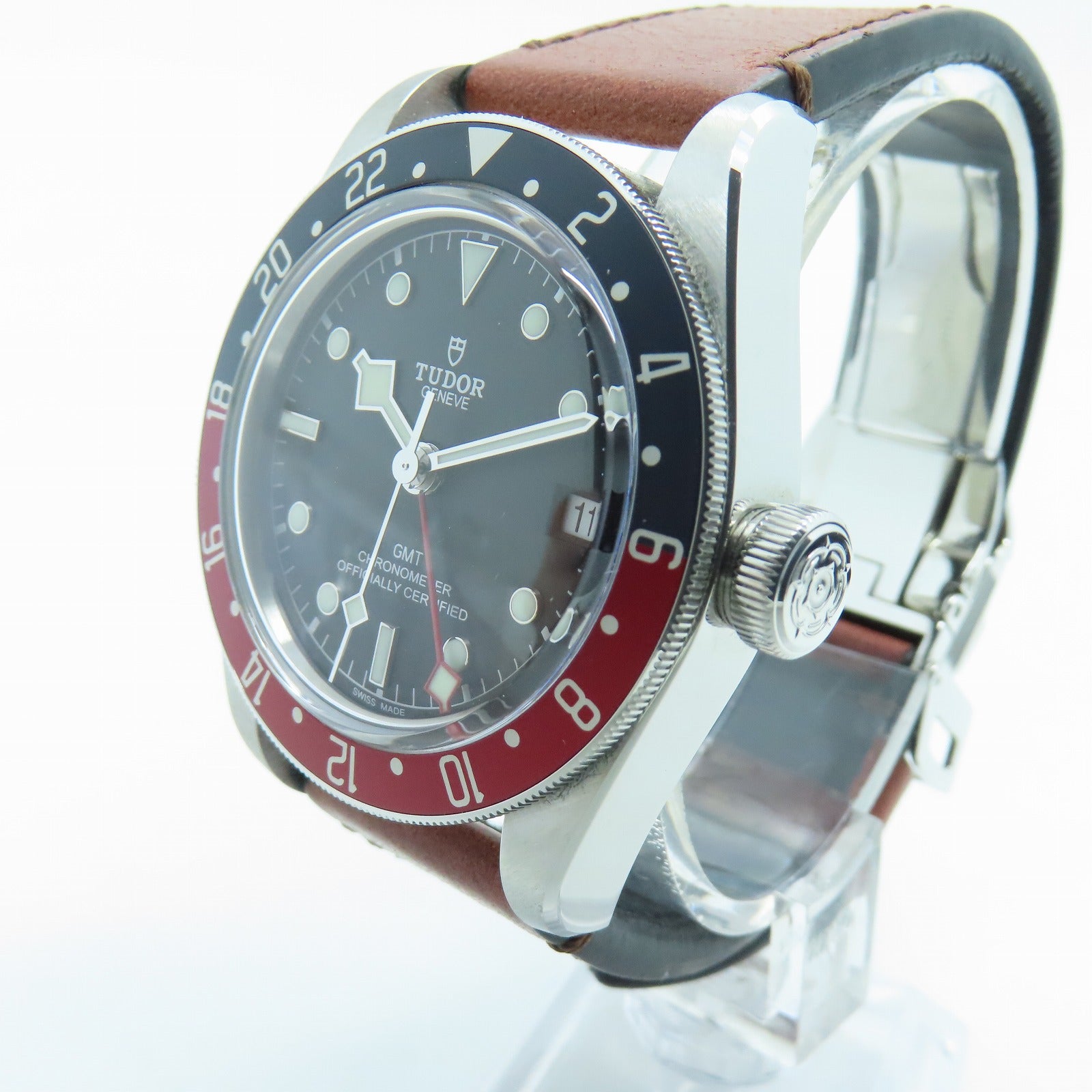 TUDOR Black Bay GMT 41mm Stainless Steel/Leather Band Watch Automatic Movement Black