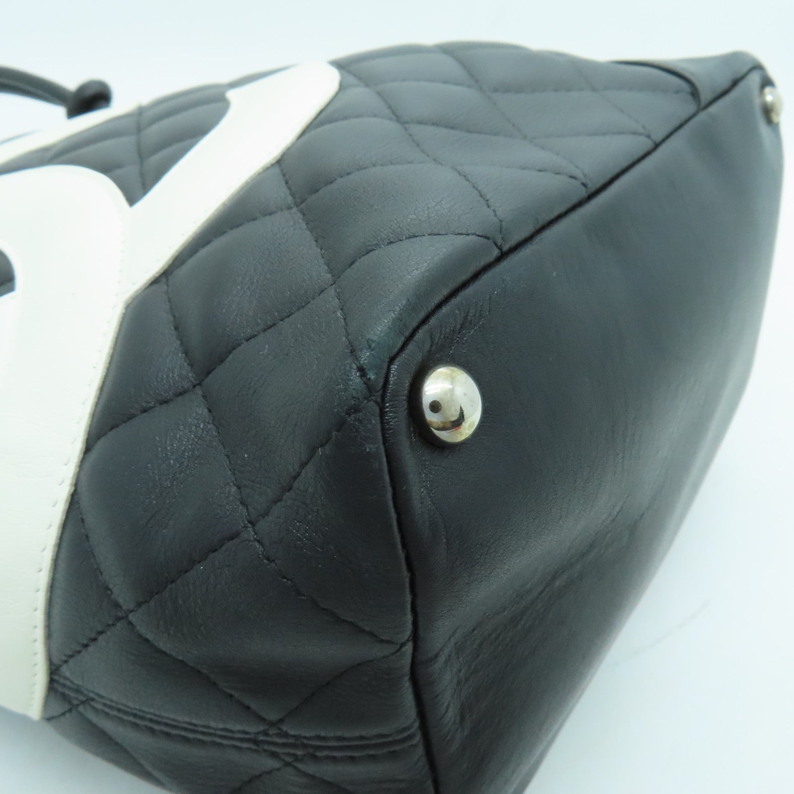 CHANEL 菱格牛皮皮革Cambon Line Medium Tote Bag銀扣手挽袋黑色