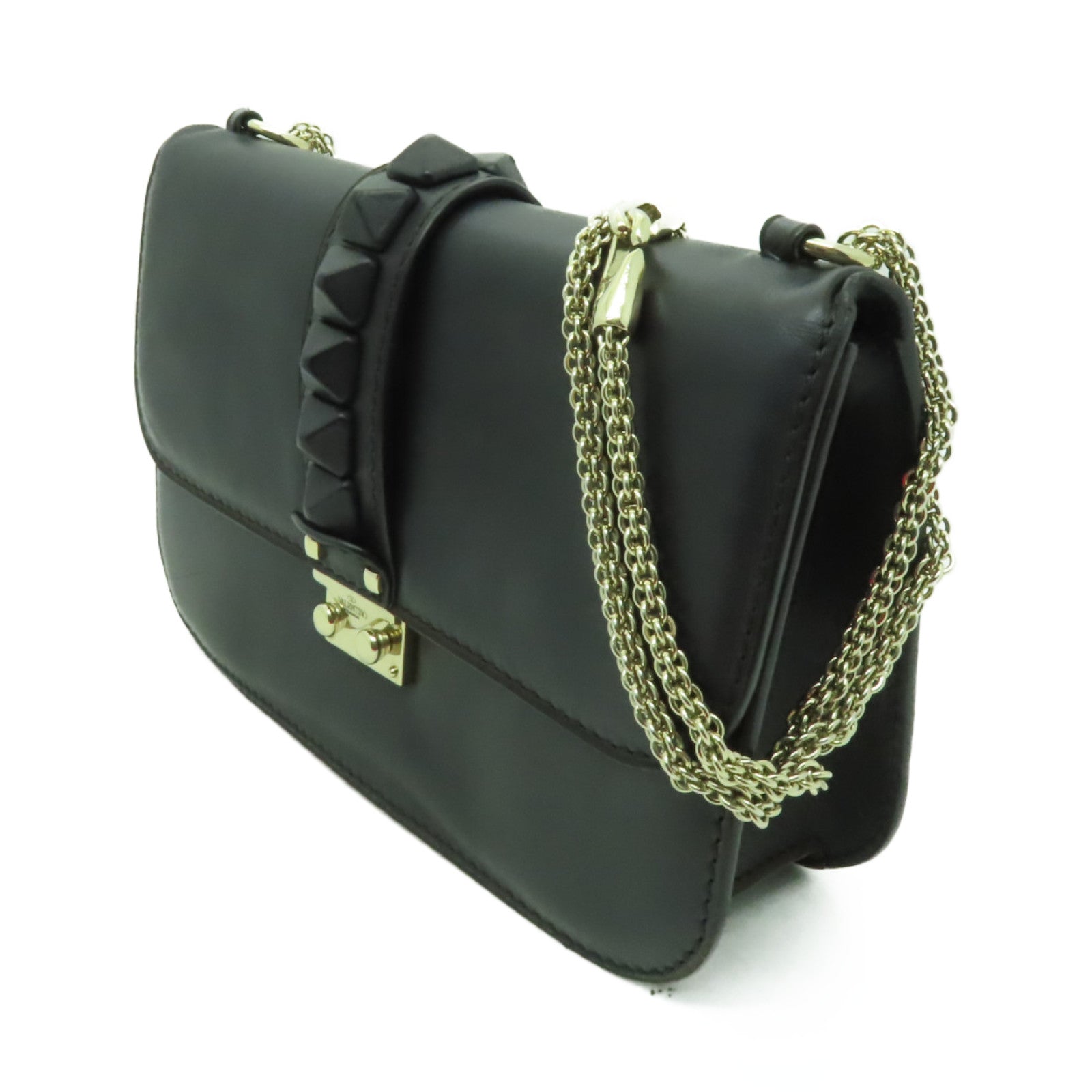 Valentino 牛皮皮革Chain Shoulder Bag金扣鏈帶肩背袋黒色