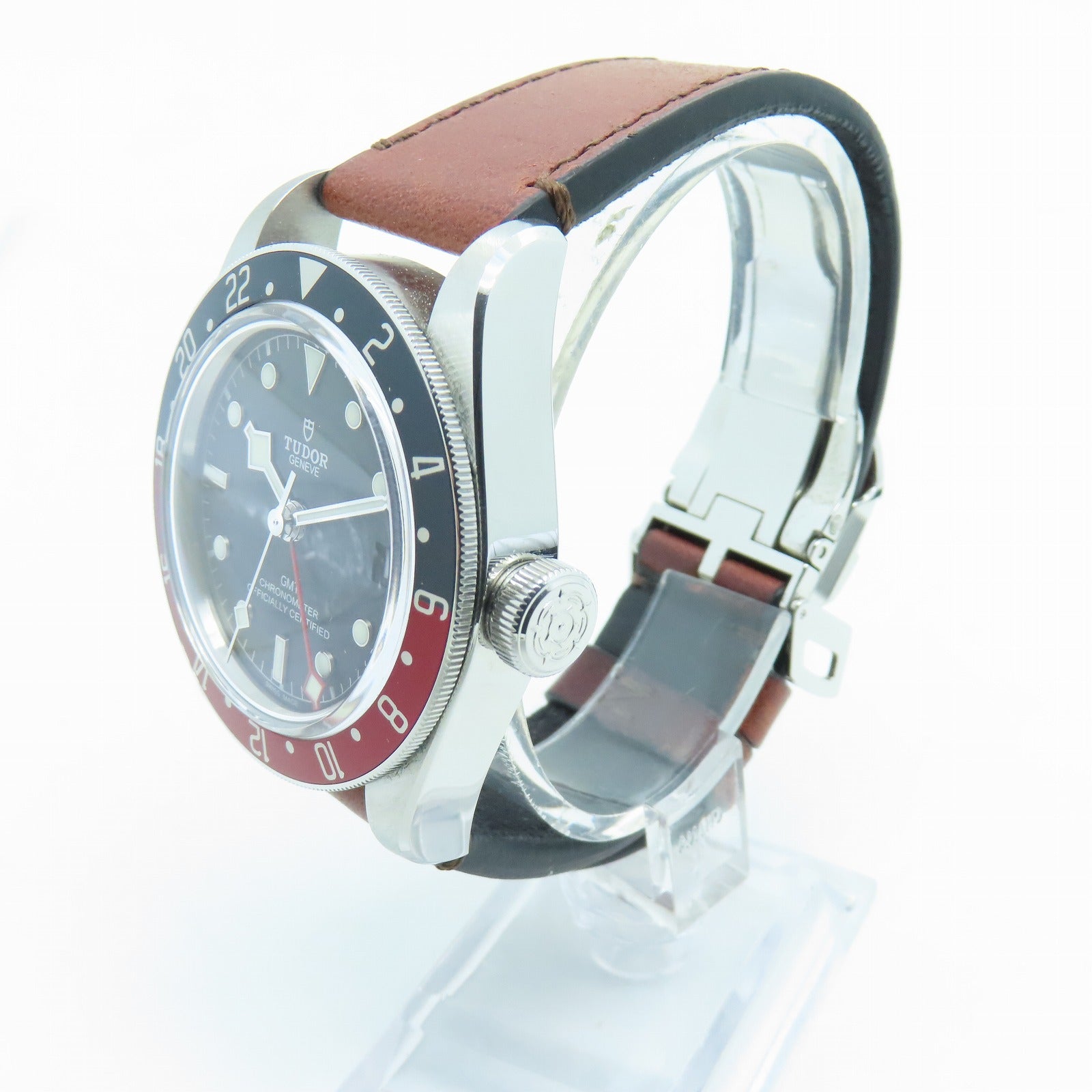 TUDOR Black Bay GMT 41mm Stainless Steel/Leather Band Watch Automatic Movement Black