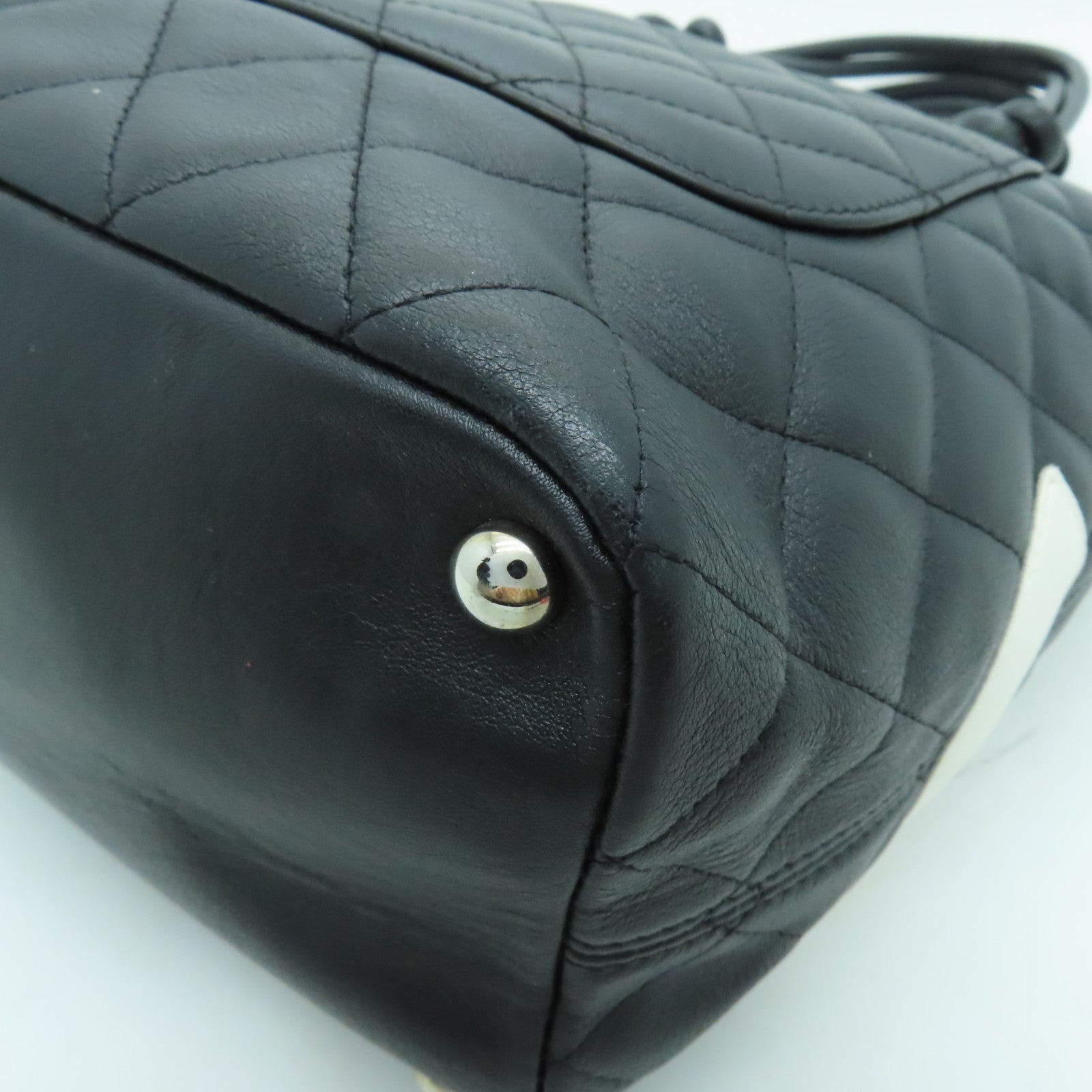CHANEL 菱格牛皮皮革Cambon Line Medium Tote Bag銀扣手挽袋黑色
