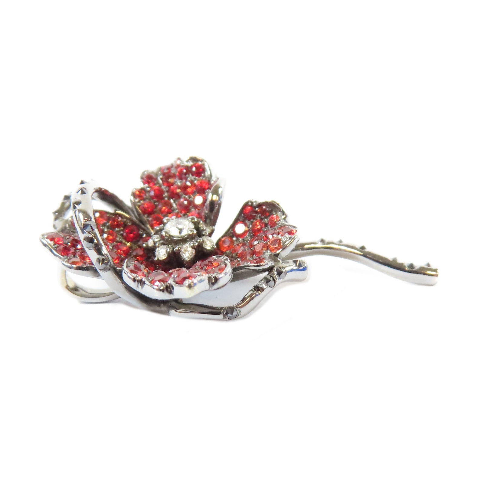 JEWELRY 18K白金/石榴石/鑽石0.19ctDiamond/1.18ctGarnetTop吊墜銀色/紅色
