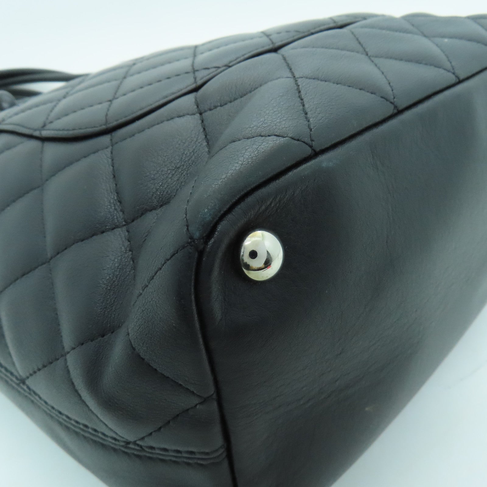 CHANEL 菱格牛皮皮革Cambon Line Medium Tote Bag銀扣手挽袋黑色