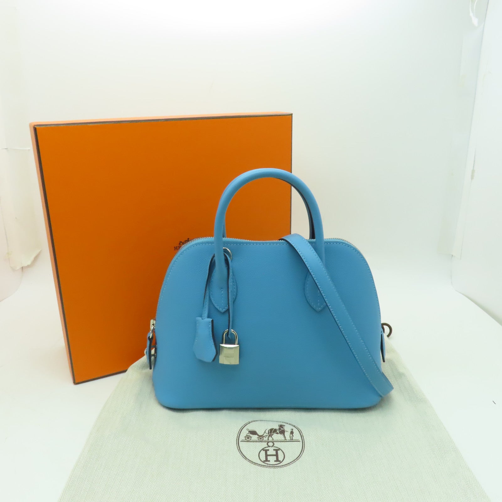 HERMES Evercolour皮革Bolide 1923 25銀扣手挽肩背兩用袋Atoll 藍色