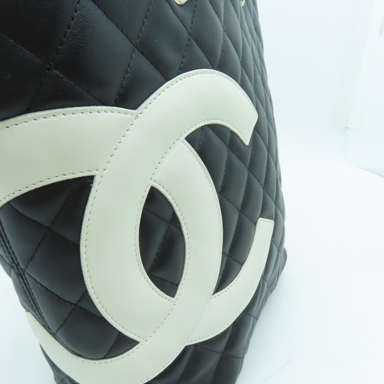 CHANEL 菱格牛皮皮革Cambon Line Medium Tote Bag銀扣手挽袋黑色