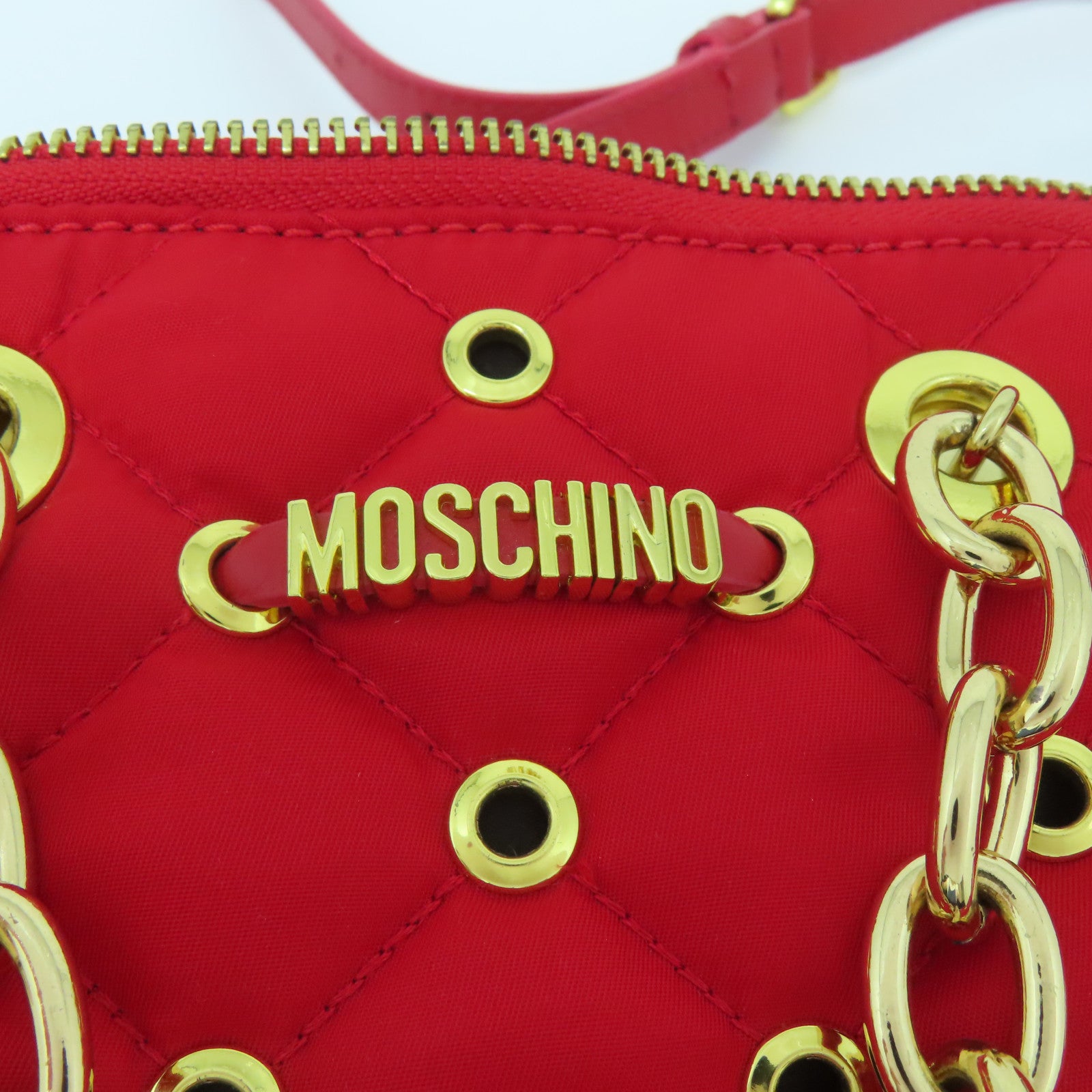 MOSCHINO 尼龍Shoulder Bag金扣手挽肩背兩用袋紅色