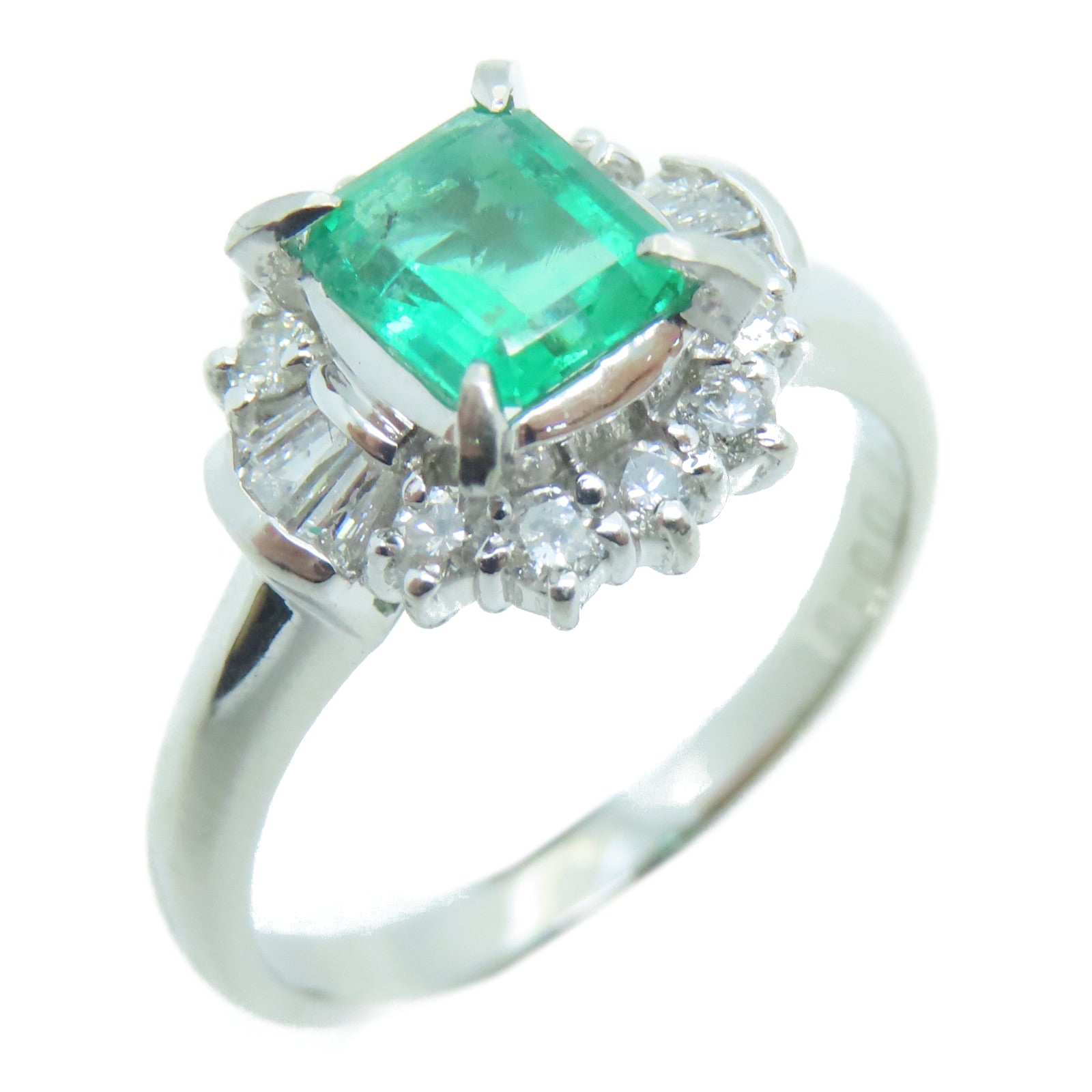 JEWELRY 【激减优惠】PT900铂金0.76ct绿宝石0.40ct钻石戒指US#6