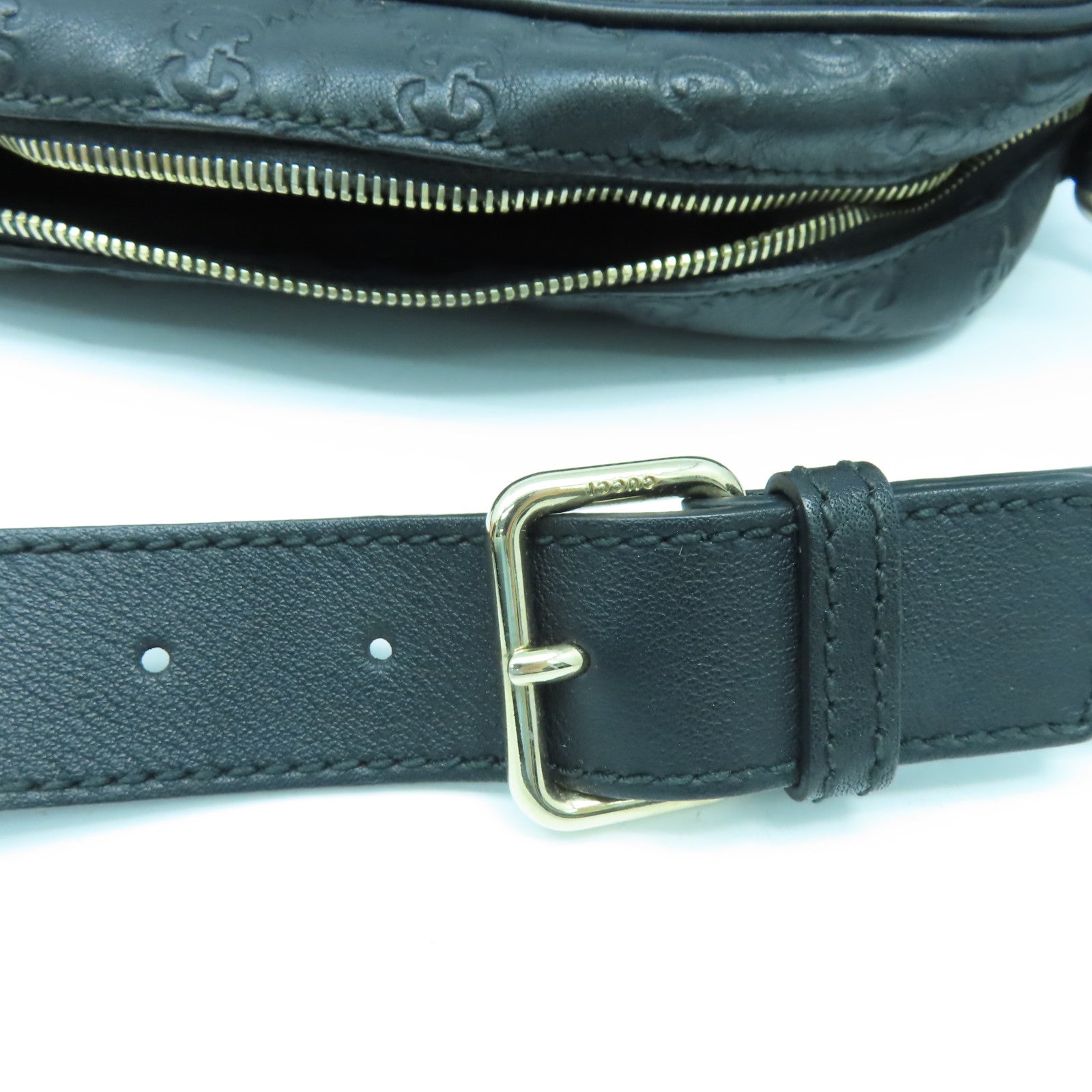 GUCCI 皮革Guccissima Leather銀扣肩背袋黑色