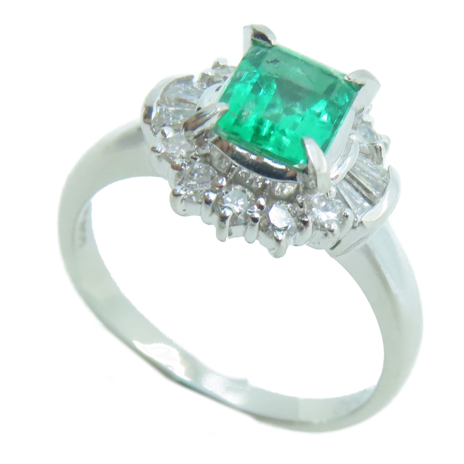JEWELRY 【激减优惠】PT900铂金0.76ct绿宝石0.40ct钻石戒指US#6
