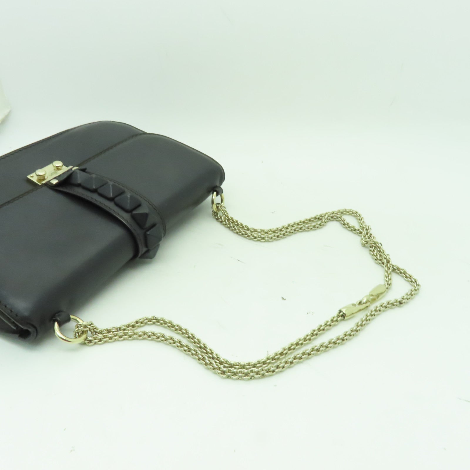 Valentino 牛皮皮革Chain Shoulder Bag金扣鏈帶肩背袋黒色