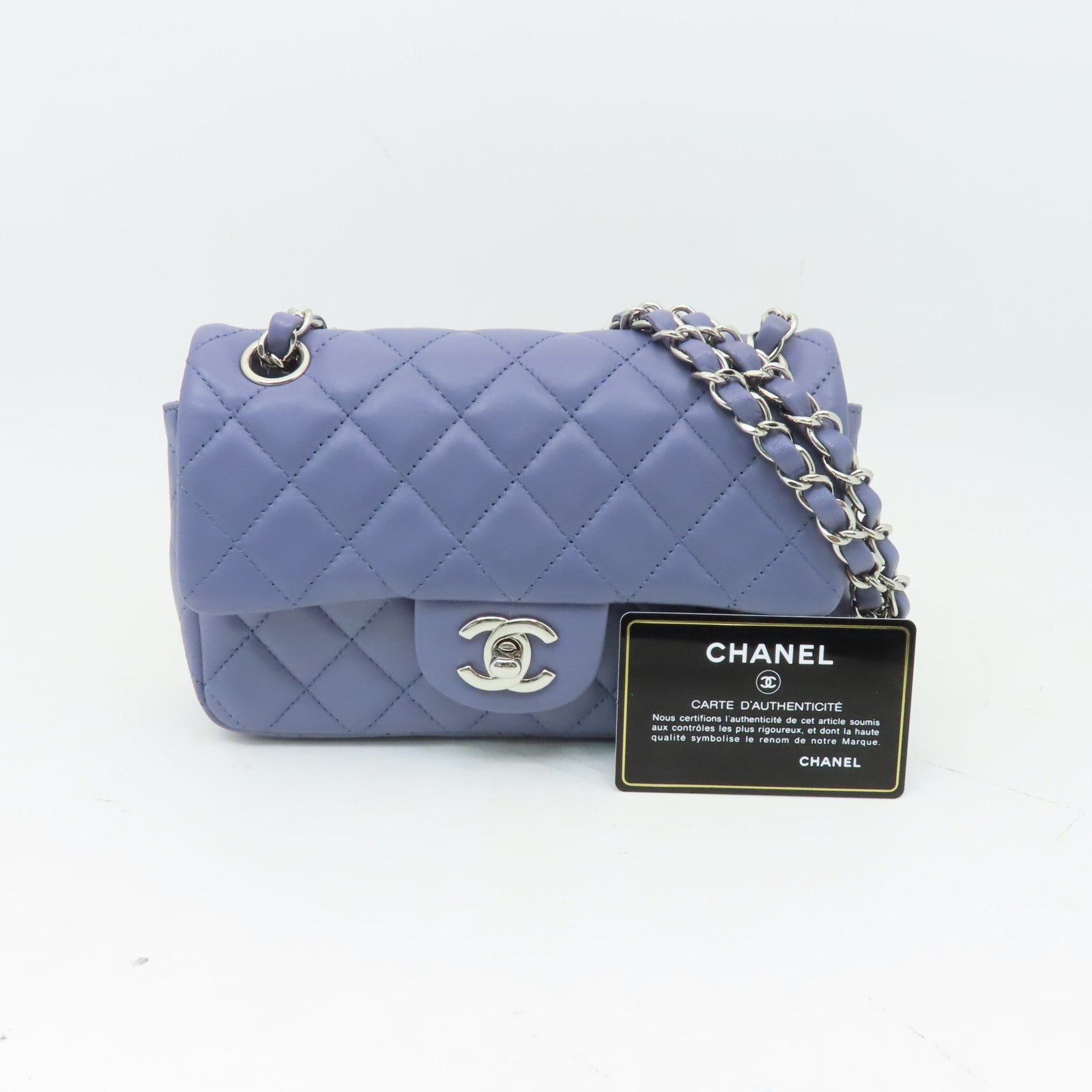 CHANEL 菱格羊皮皮革Chain Shoulder銀扣鏈帶肩背袋紫色